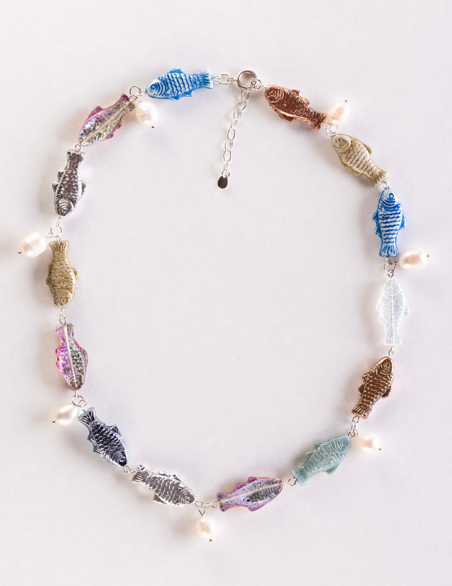 'Pearls & Fishes' Pressed Glass Bead Necklace