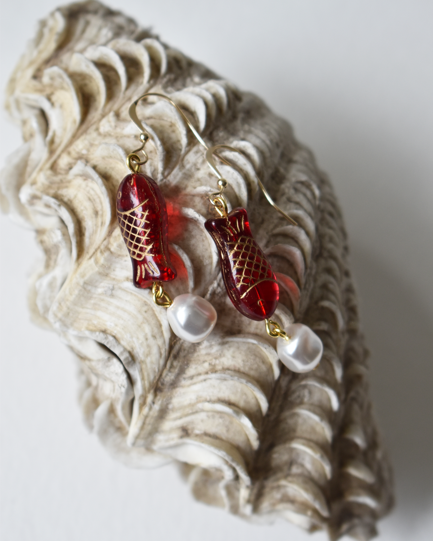 Red Fish Drop Hook Earrings