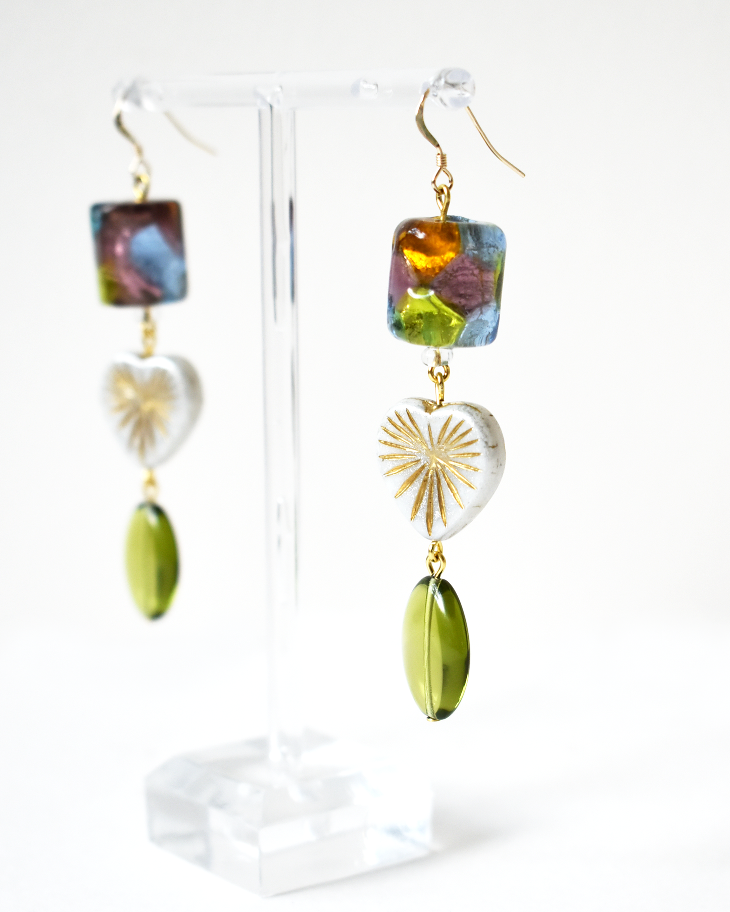 Venetian Shimmer Heart Drop Hook Earrings