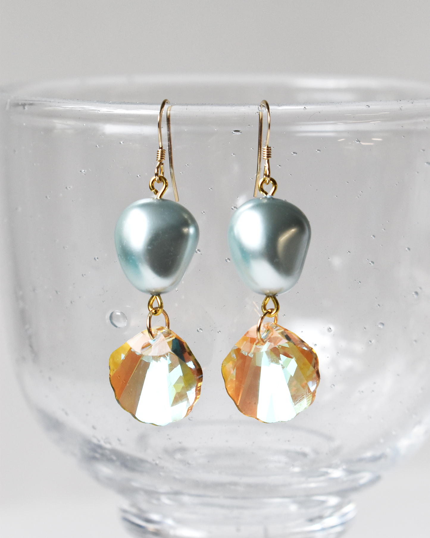 Soft Blue Shimmer Shell Drop Earrings