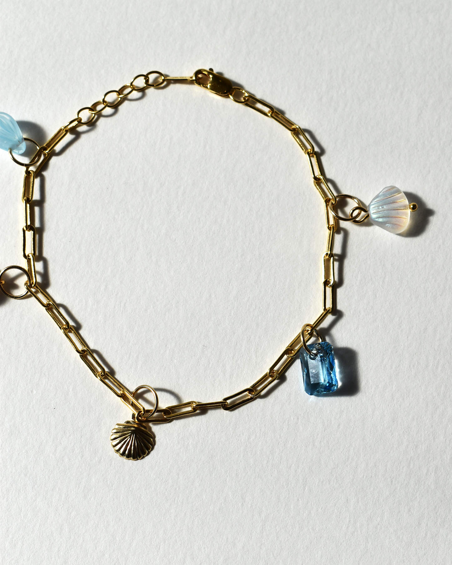 Gold Shell Crystal Paperclip Chain Bracelet