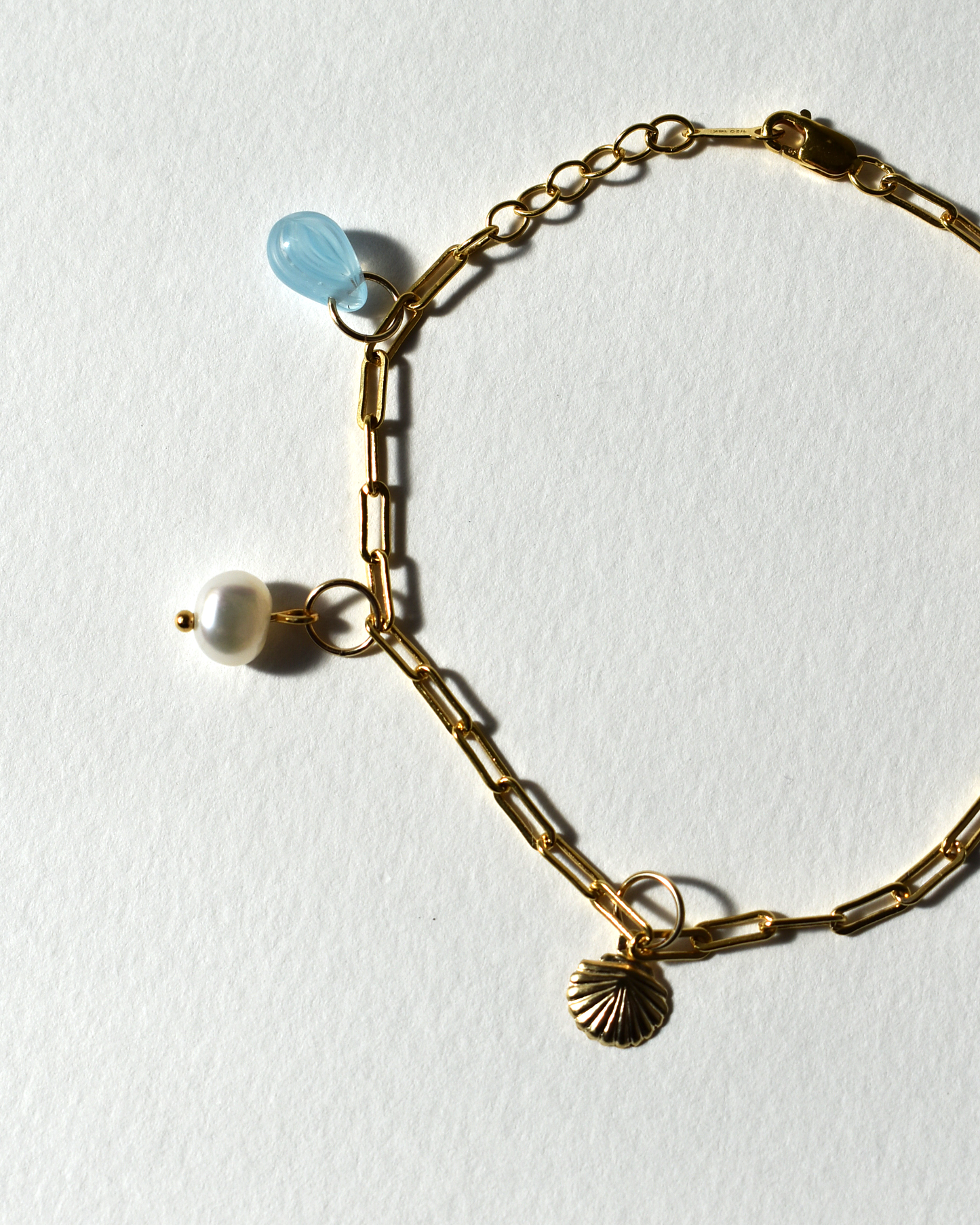 Gold Shell Crystal Paperclip Chain Bracelet