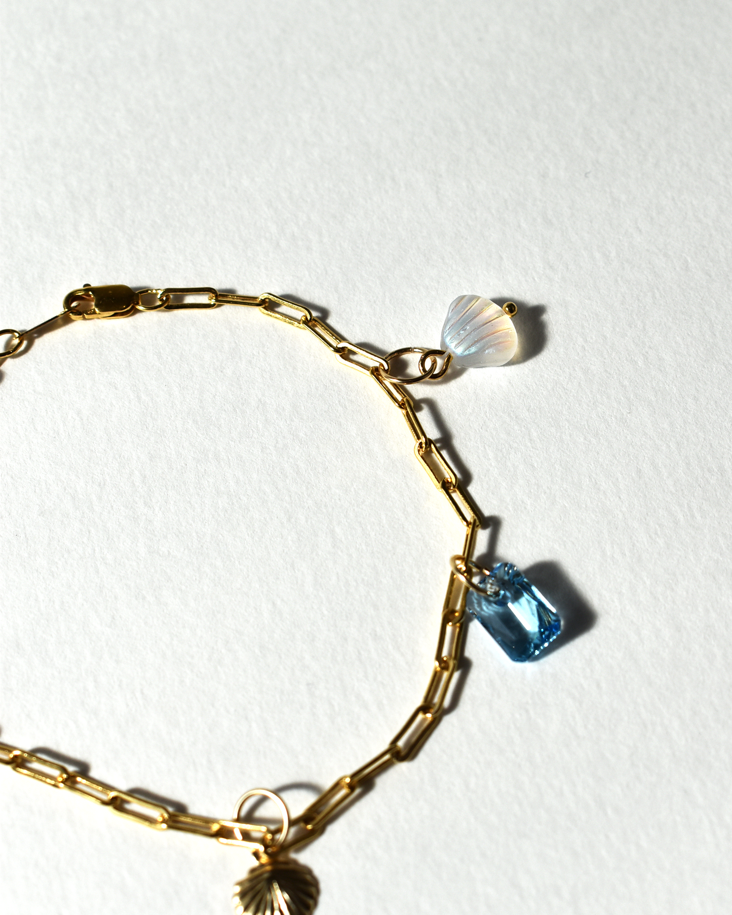 Gold Shell Crystal Paperclip Chain Bracelet