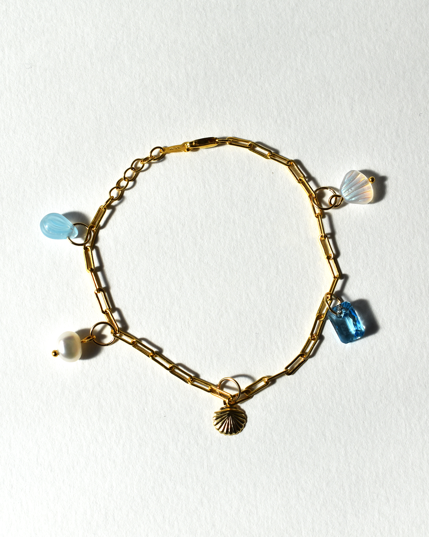 Gold Shell Crystal Paperclip Chain Bracelet