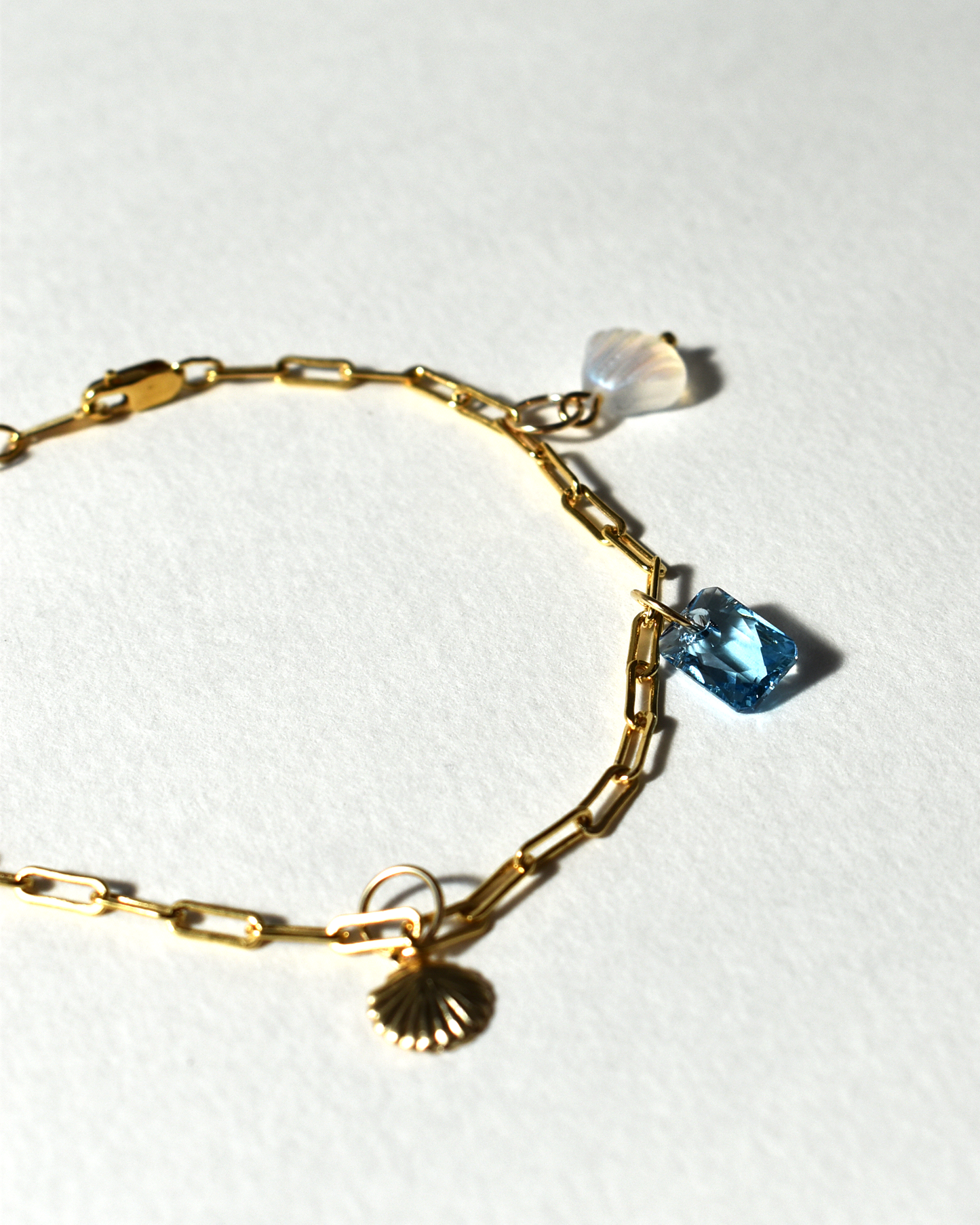 Gold Shell Crystal Paperclip Chain Bracelet