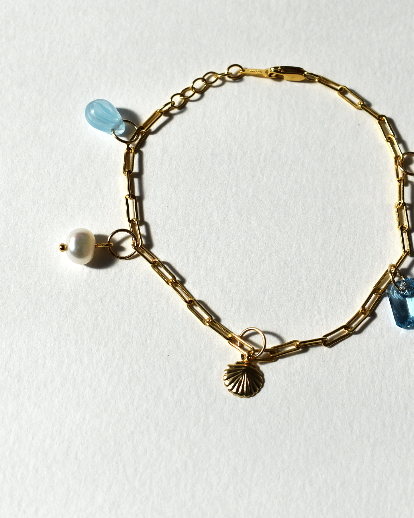 Gold Shell Crystal Paperclip Chain Bracelet