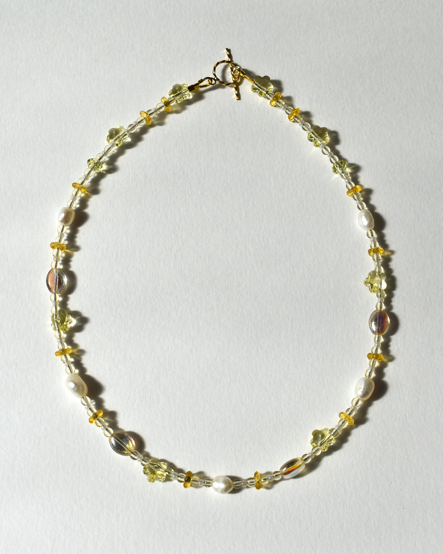 Butter Yellow Floral Pearl Bead Necklace