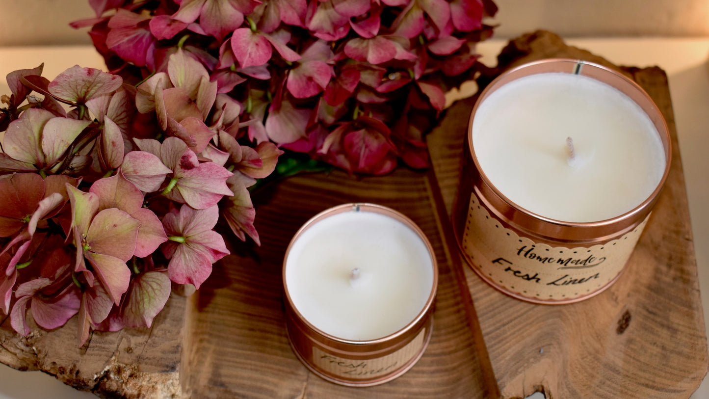 Fresh Linen Scented Soy Wax Candle in Tin - Corley Studio Shop