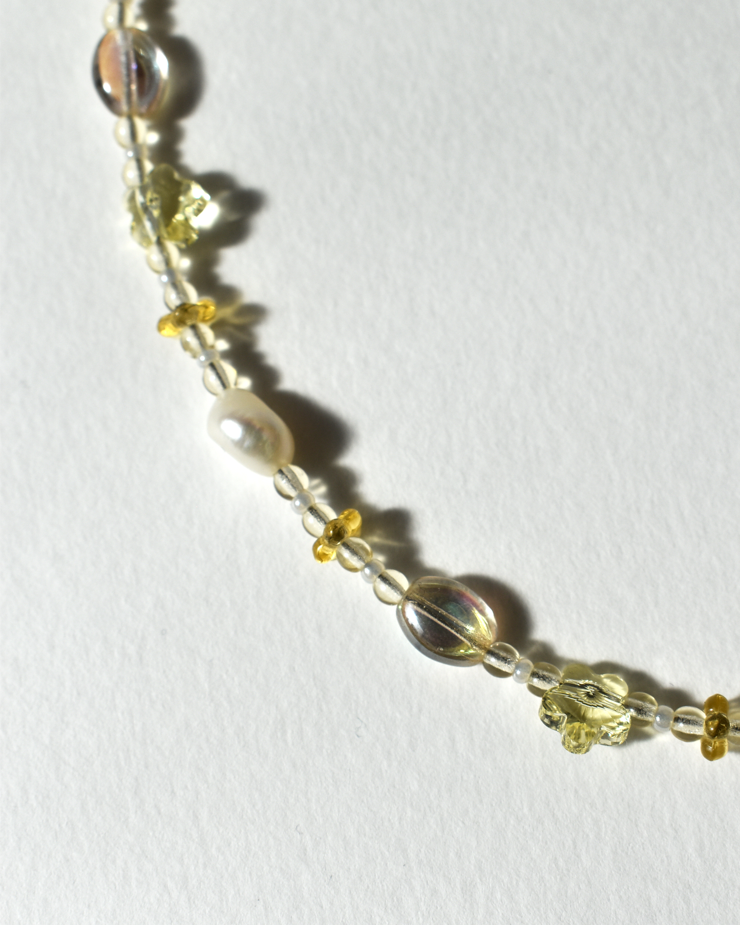 Butter Yellow Floral Pearl Bead Necklace