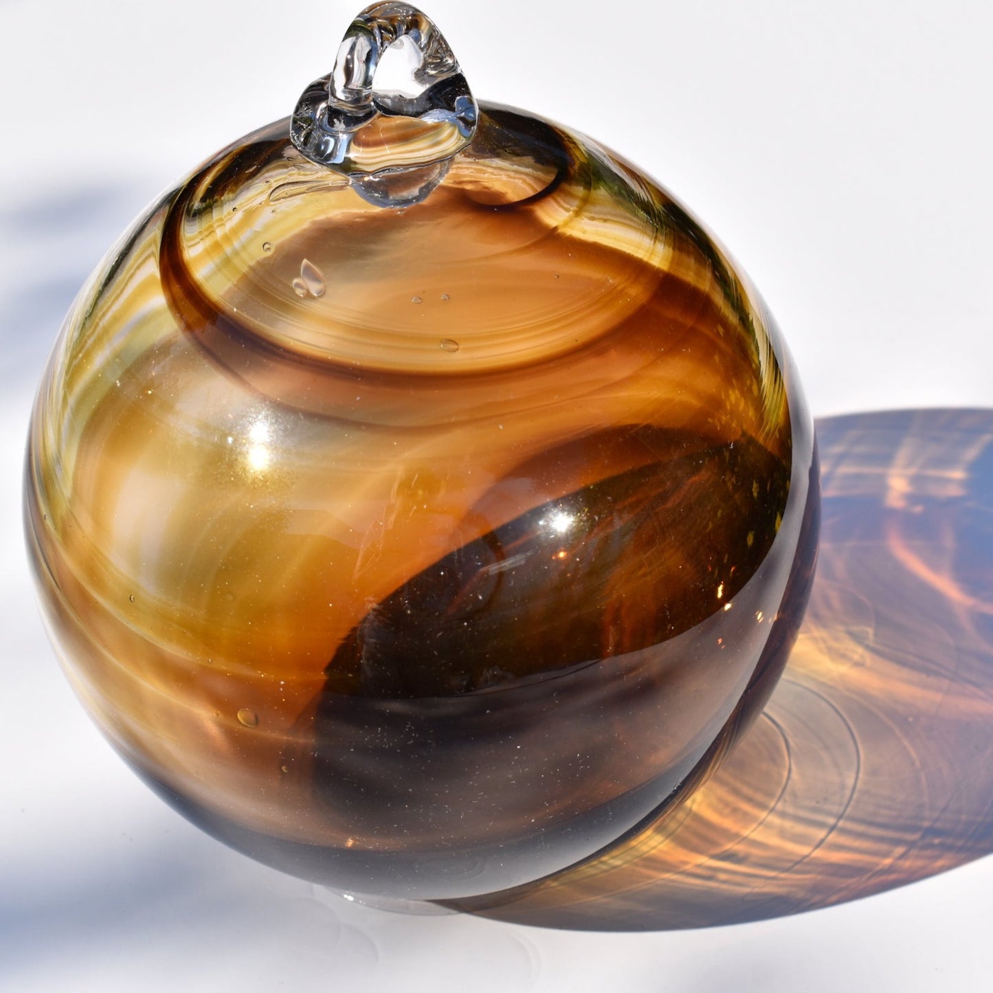 Brown and Amber Streaky Glass Bauble - Corley Studio Shop