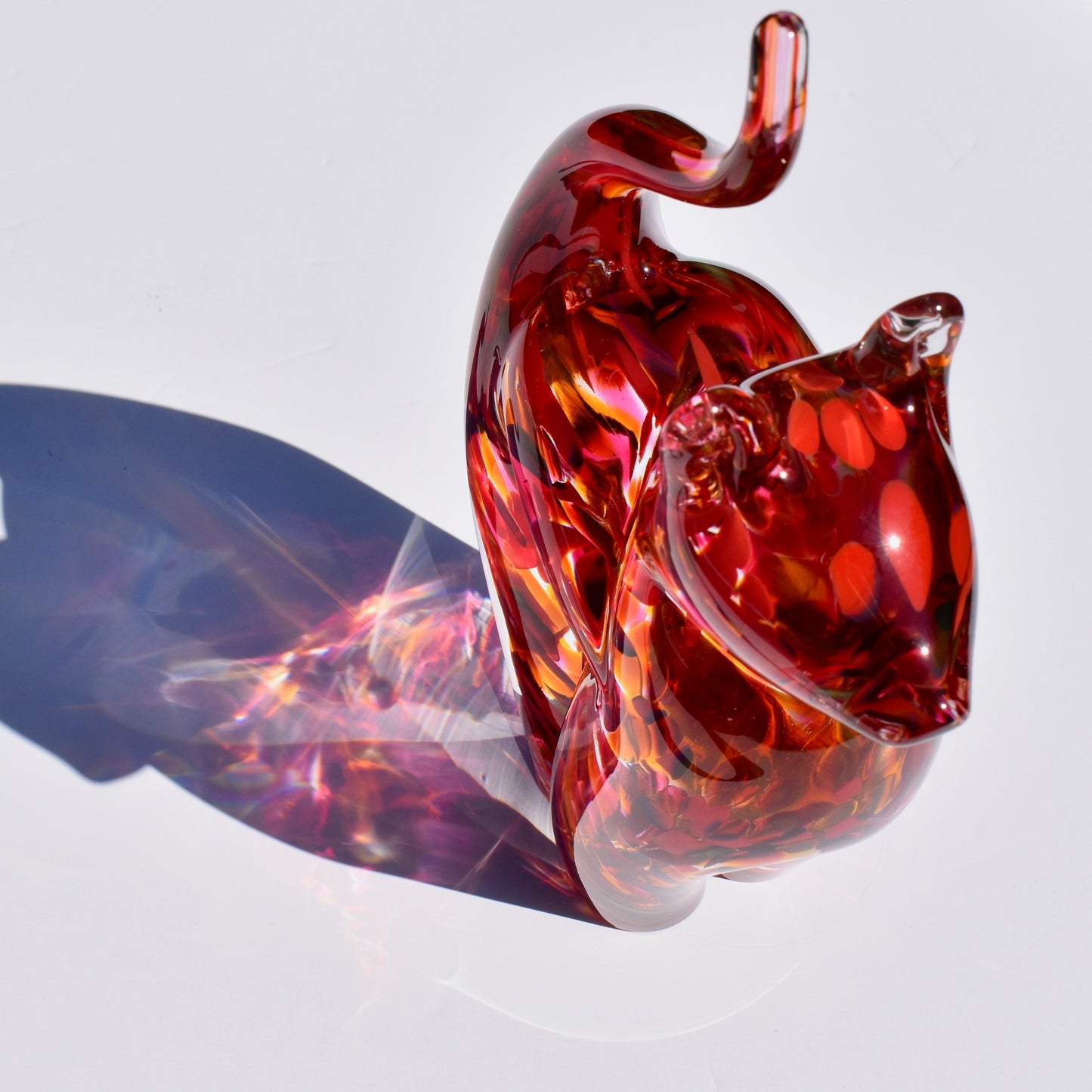 Ruby and Cranberry Streaky Glass Cat - Corley Studio Shop