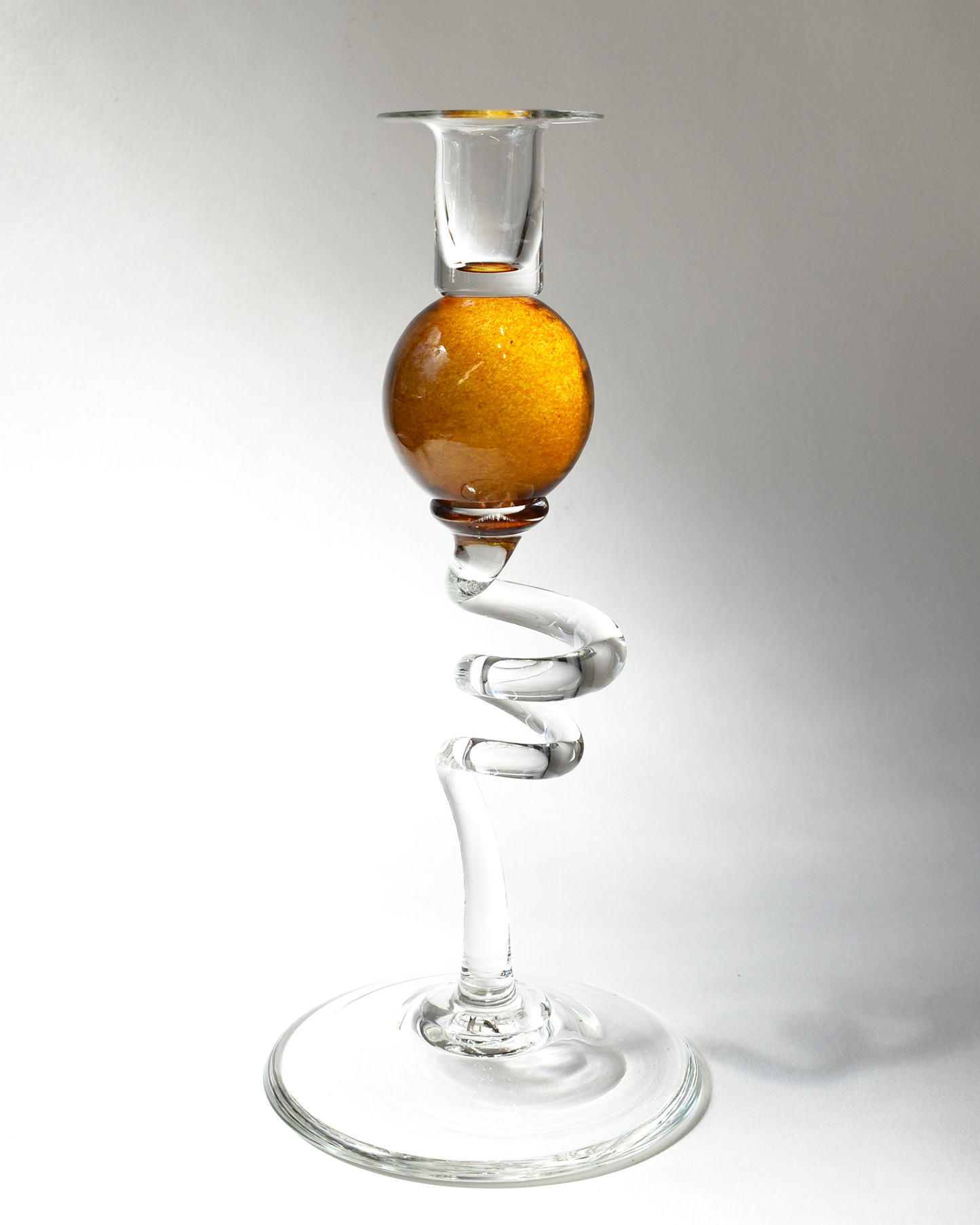 Amber 'Colourball' Blown Glass Candlestick