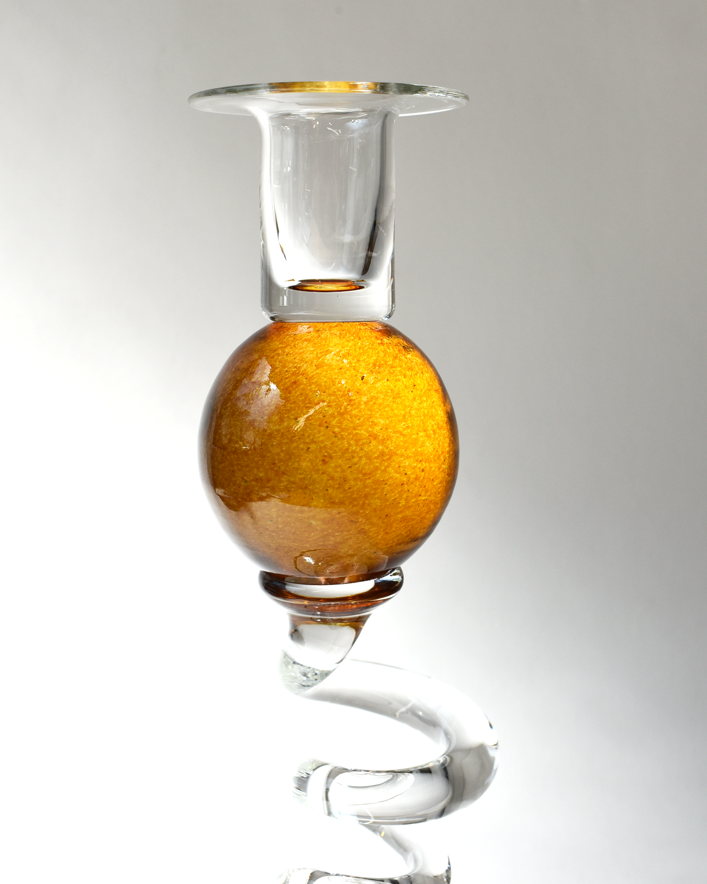 Amber 'Colourball' Blown Glass Candlestick
