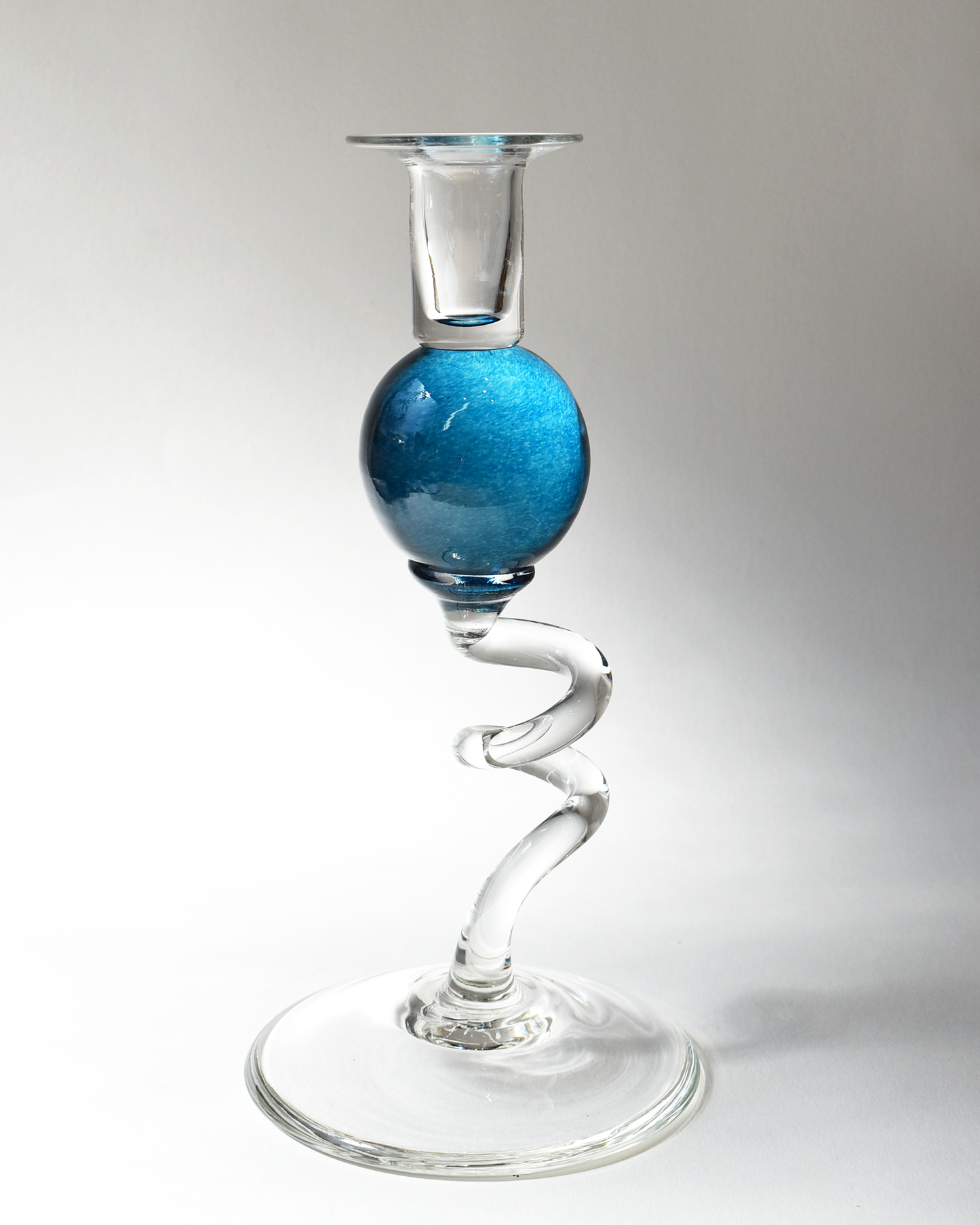 Aqua Blue 'Colourball' Blown Glass Candlestick