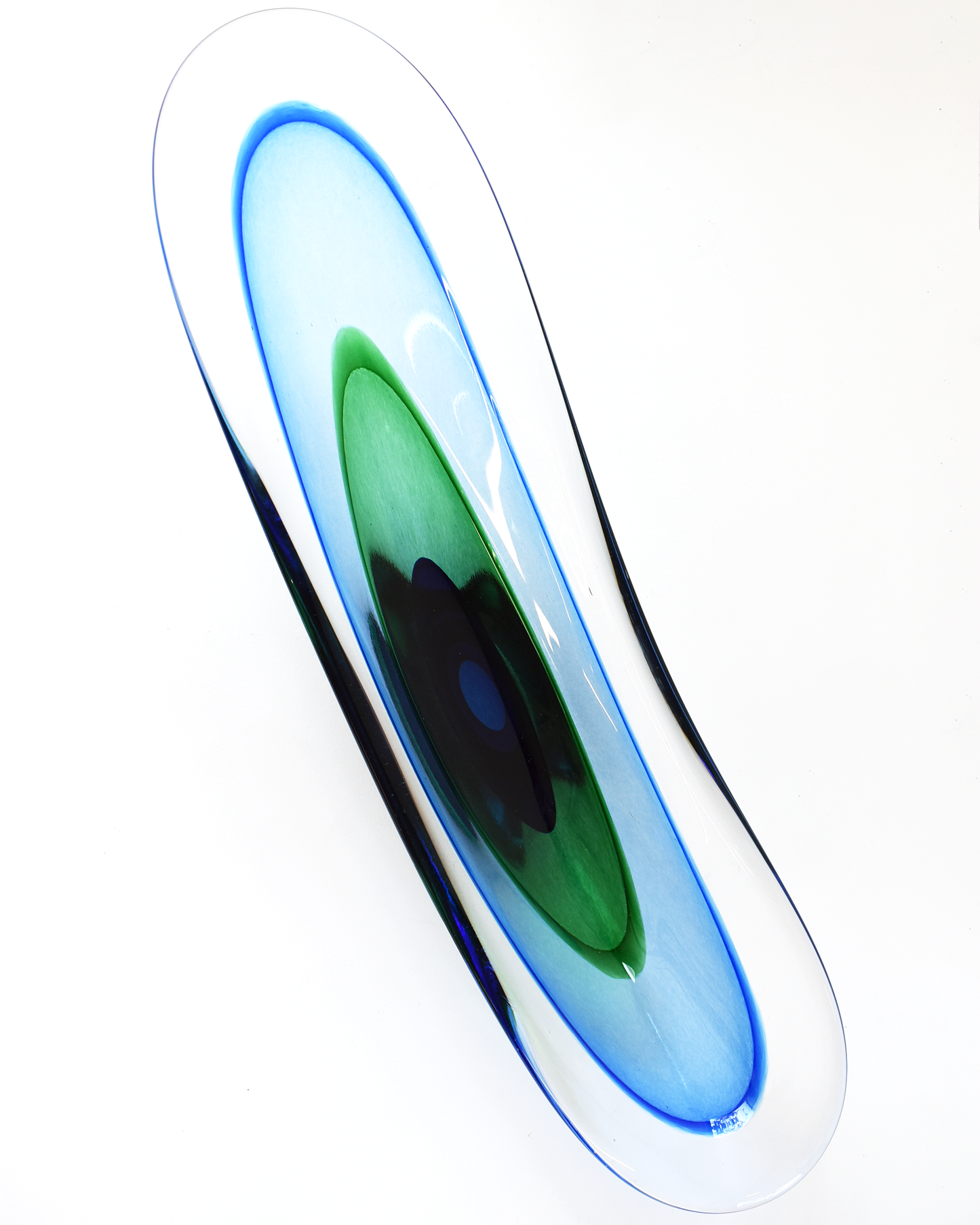 'Saturn' Blue & Green Oval Glass Plate