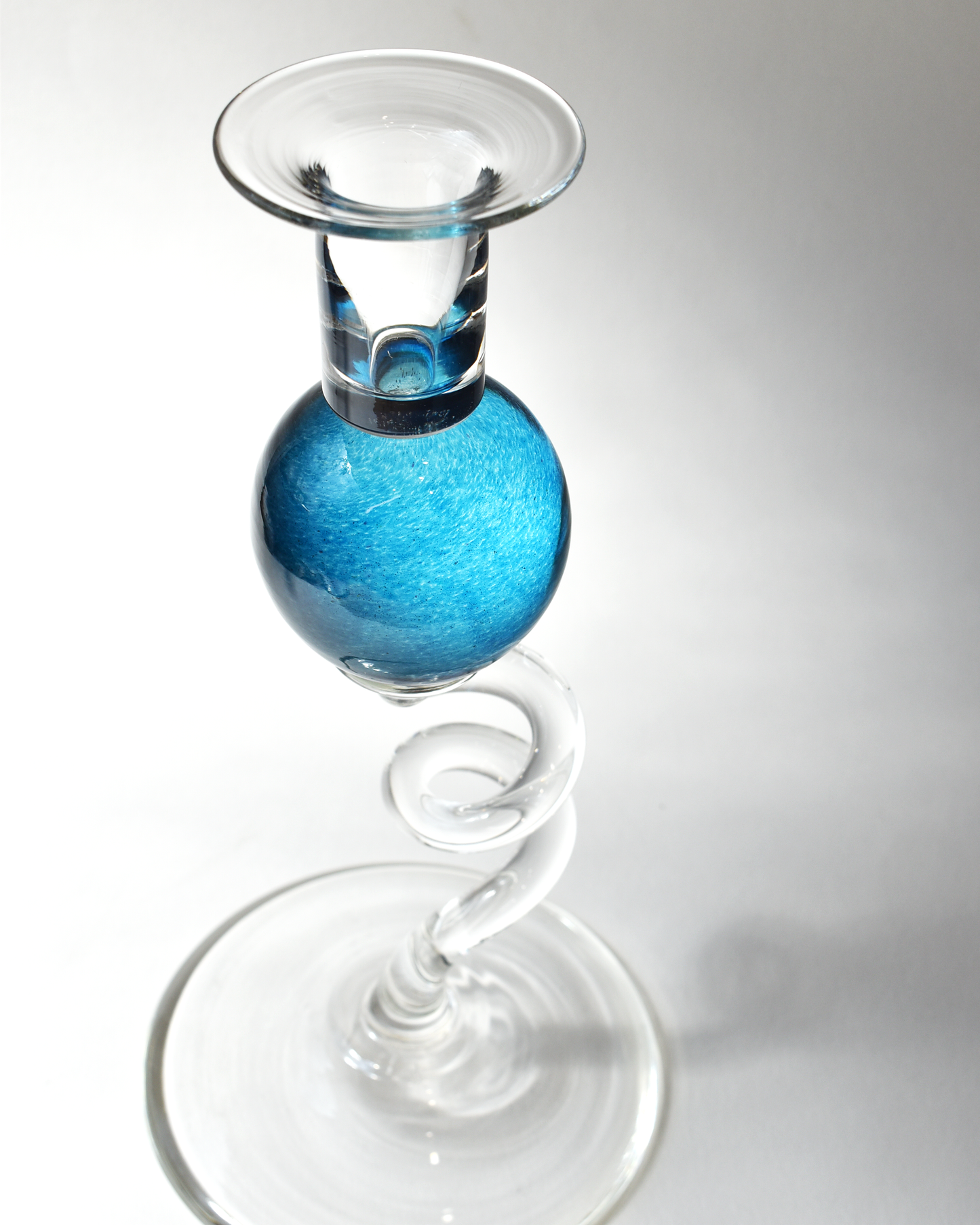Aqua Blue 'Colourball' Blown Glass Candlestick