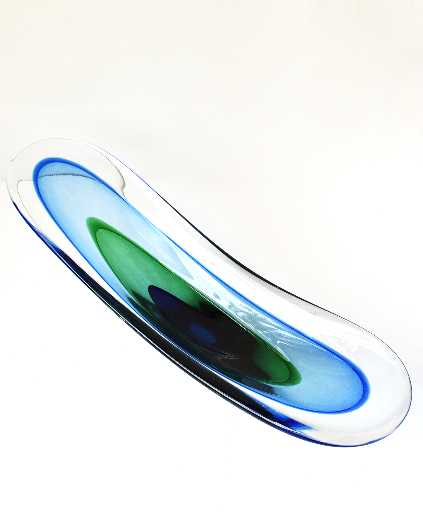 'Saturn' Blue & Green Oval Glass Plate