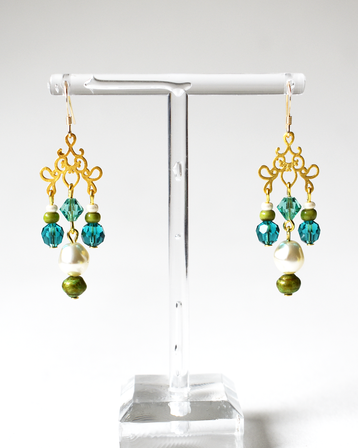 Pearl Drop Crystal Chandelier Hook Earrings