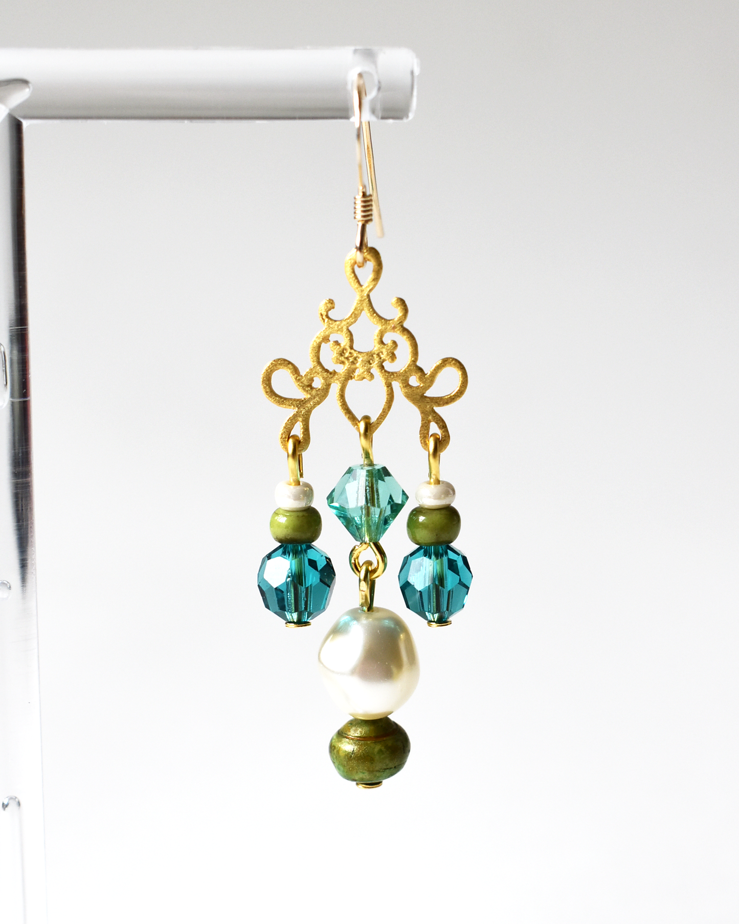 Pearl Drop Crystal Chandelier Hook Earrings