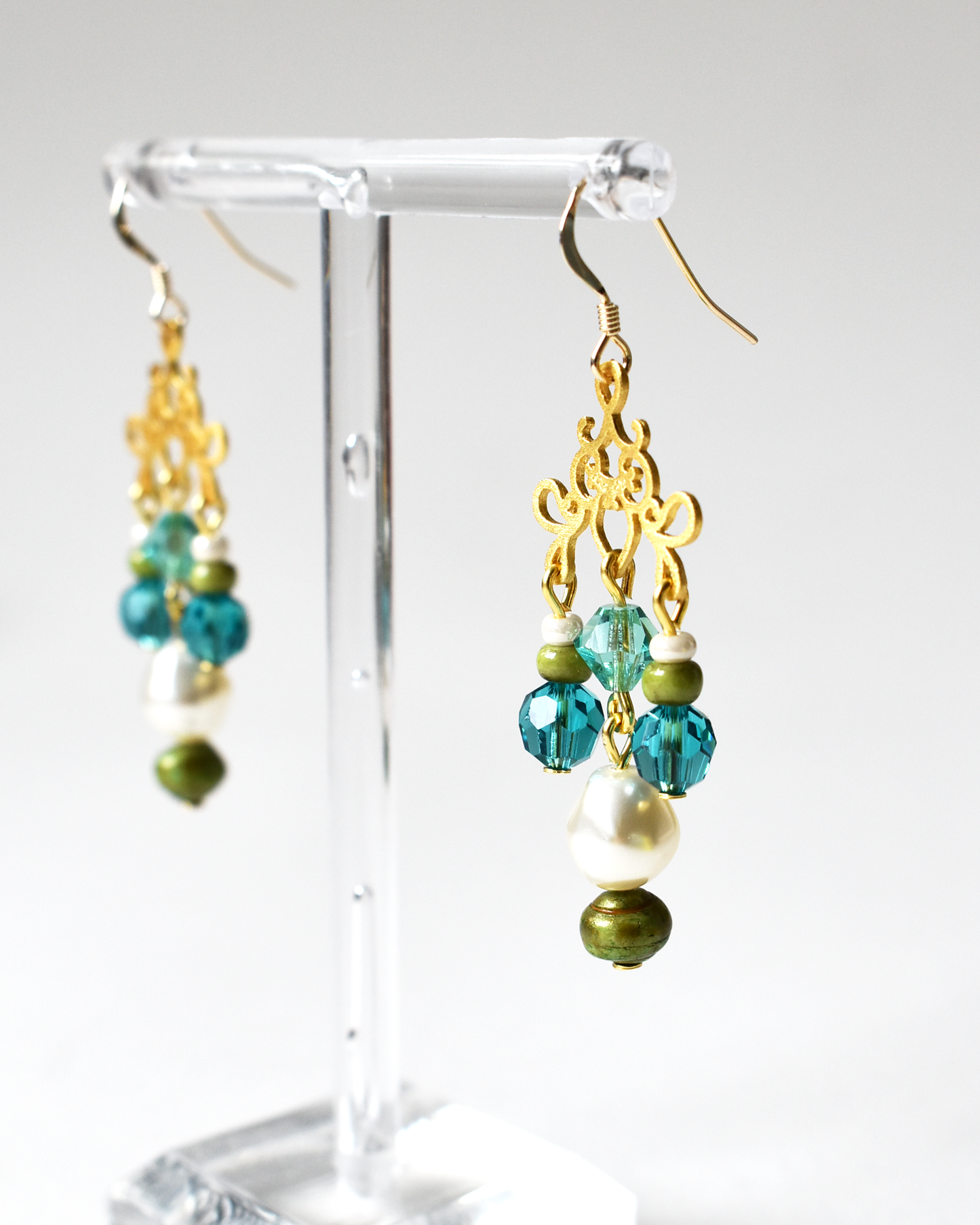 Pearl Drop Crystal Chandelier Hook Earrings