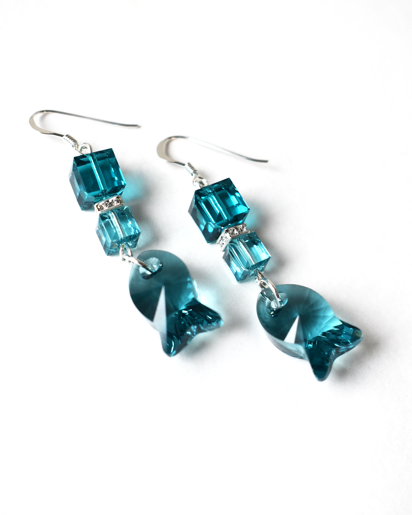 Blue Crystal Fish Drop Earrings