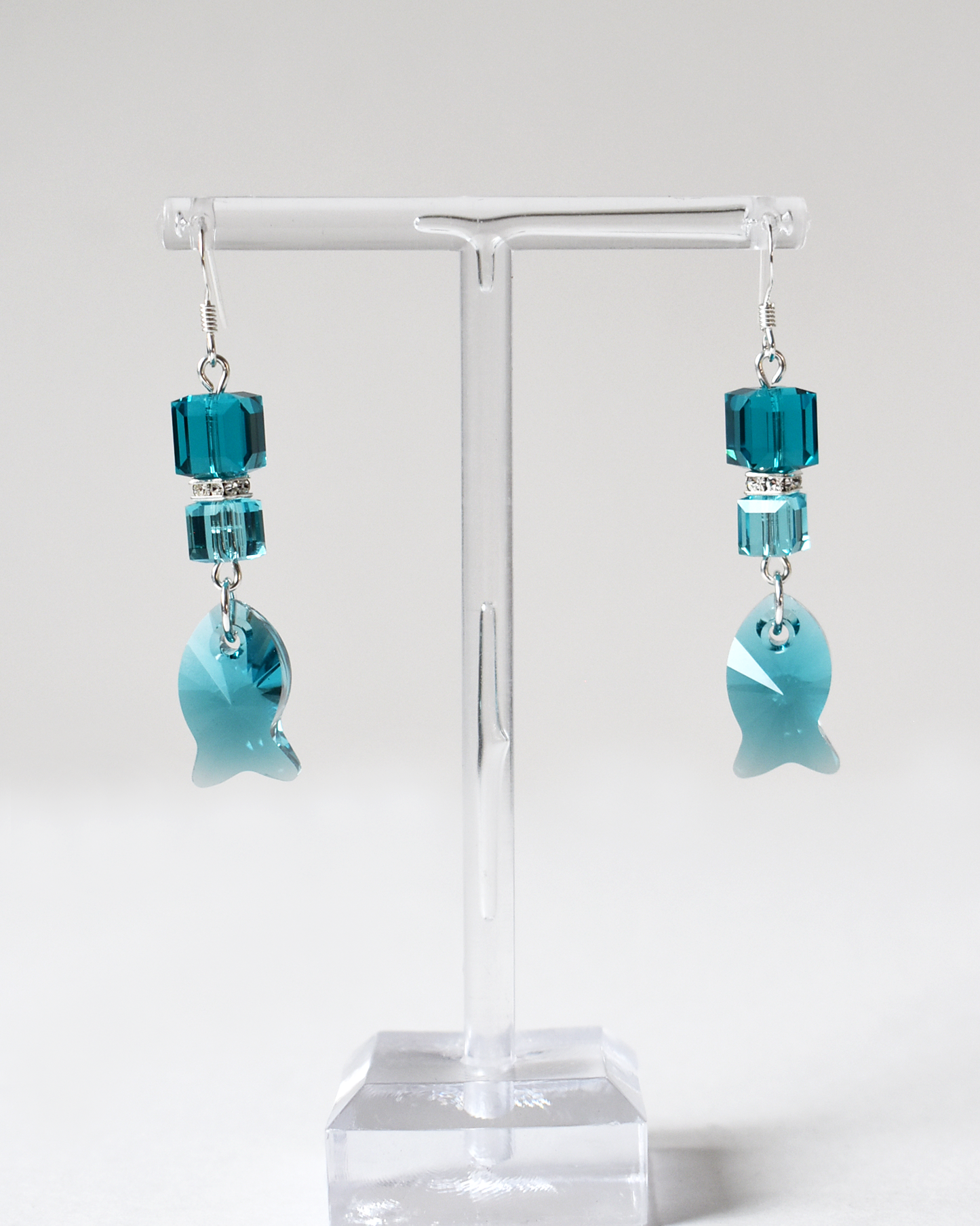 Blue Crystal Fish Drop Earrings