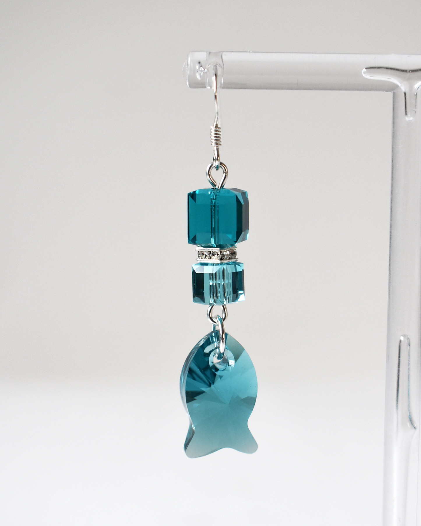 Blue Crystal Fish Drop Earrings