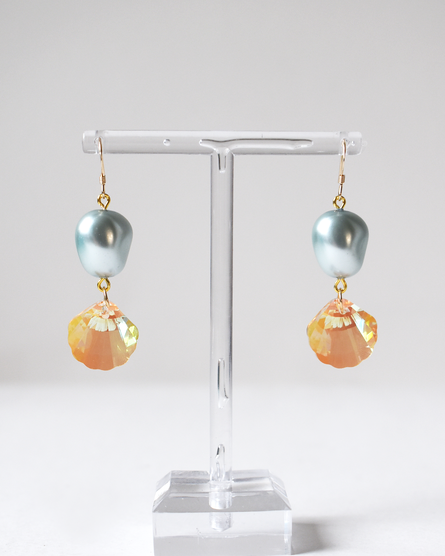 Soft Blue Shimmer Shell Drop Earrings