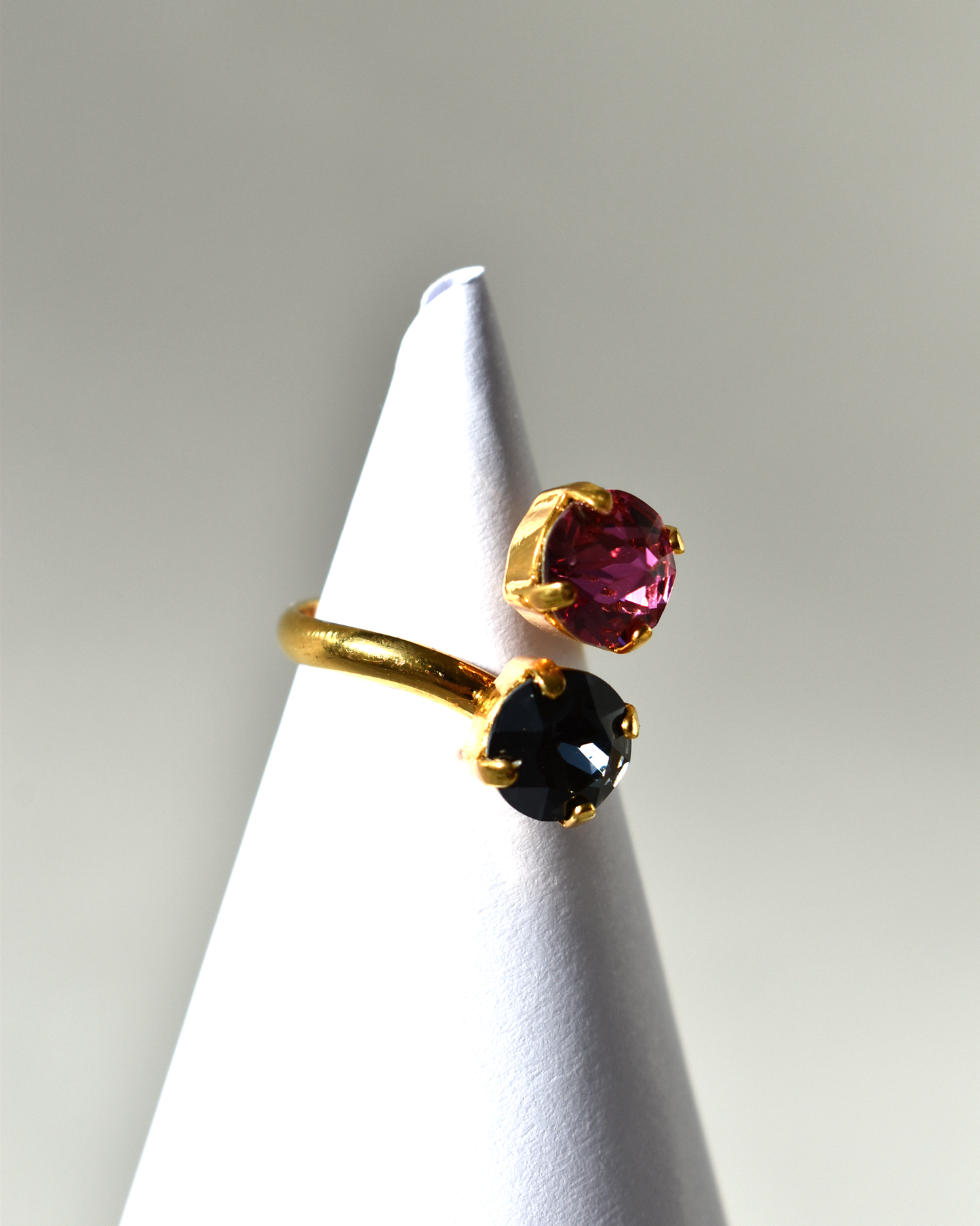 Pink & Black Crystal Cocktail Ring