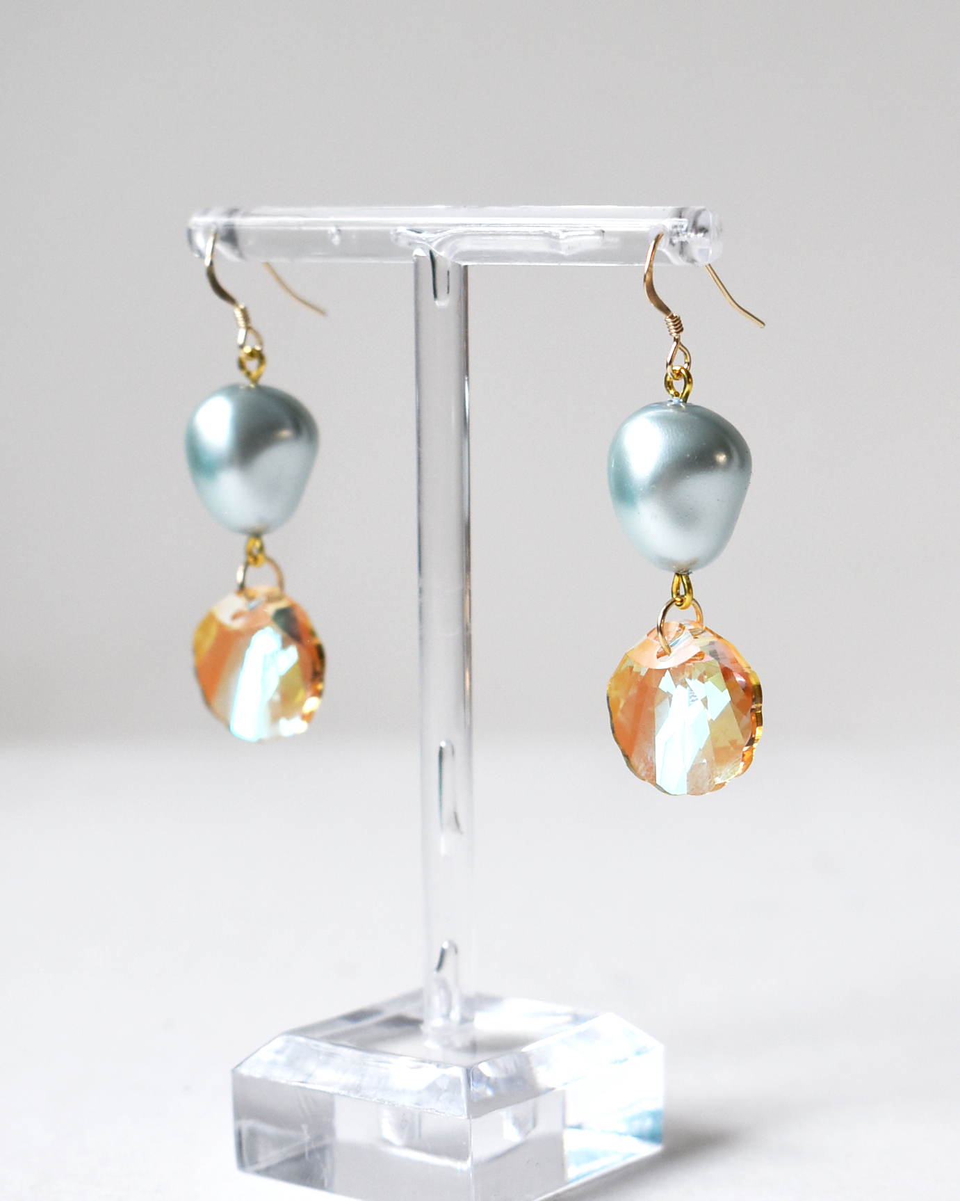 Soft Blue Shimmer Shell Drop Earrings