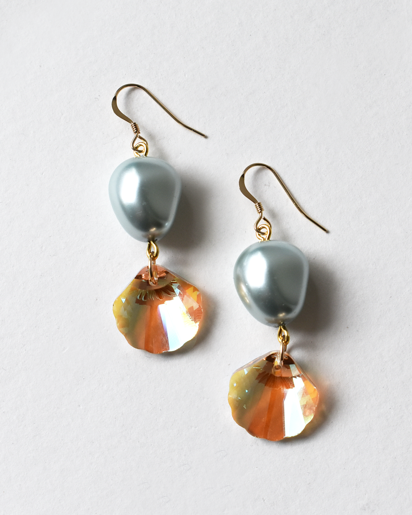 Soft Blue Shimmer Shell Drop Earrings