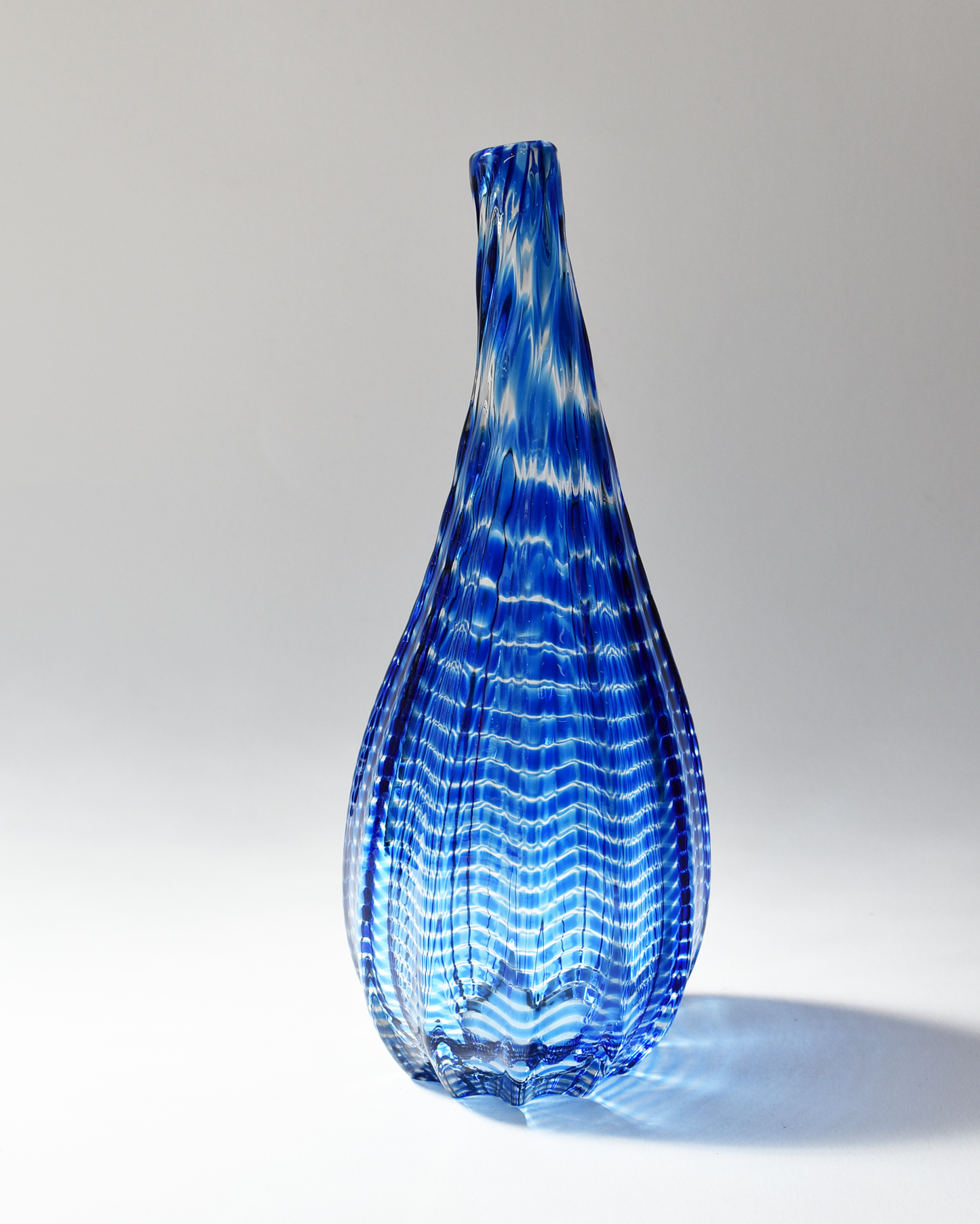 Vibrant Blue Stripe Blown Glass 'i' Vase