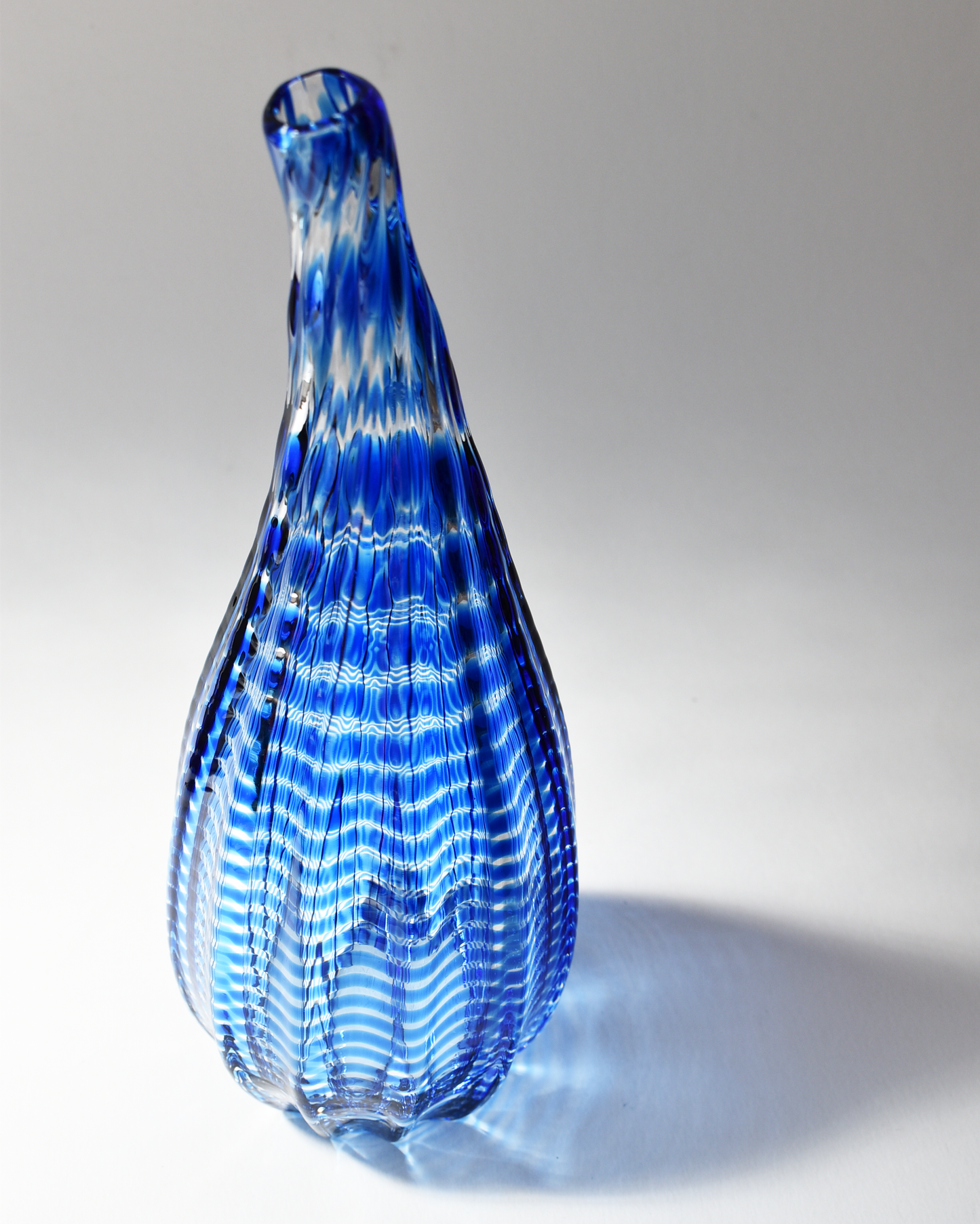 Vibrant Blue Stripe Blown Glass 'i' Vase