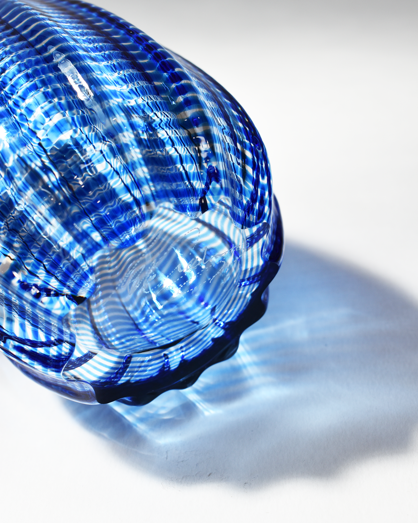 Vibrant Blue Stripe Blown Glass 'i' Vase