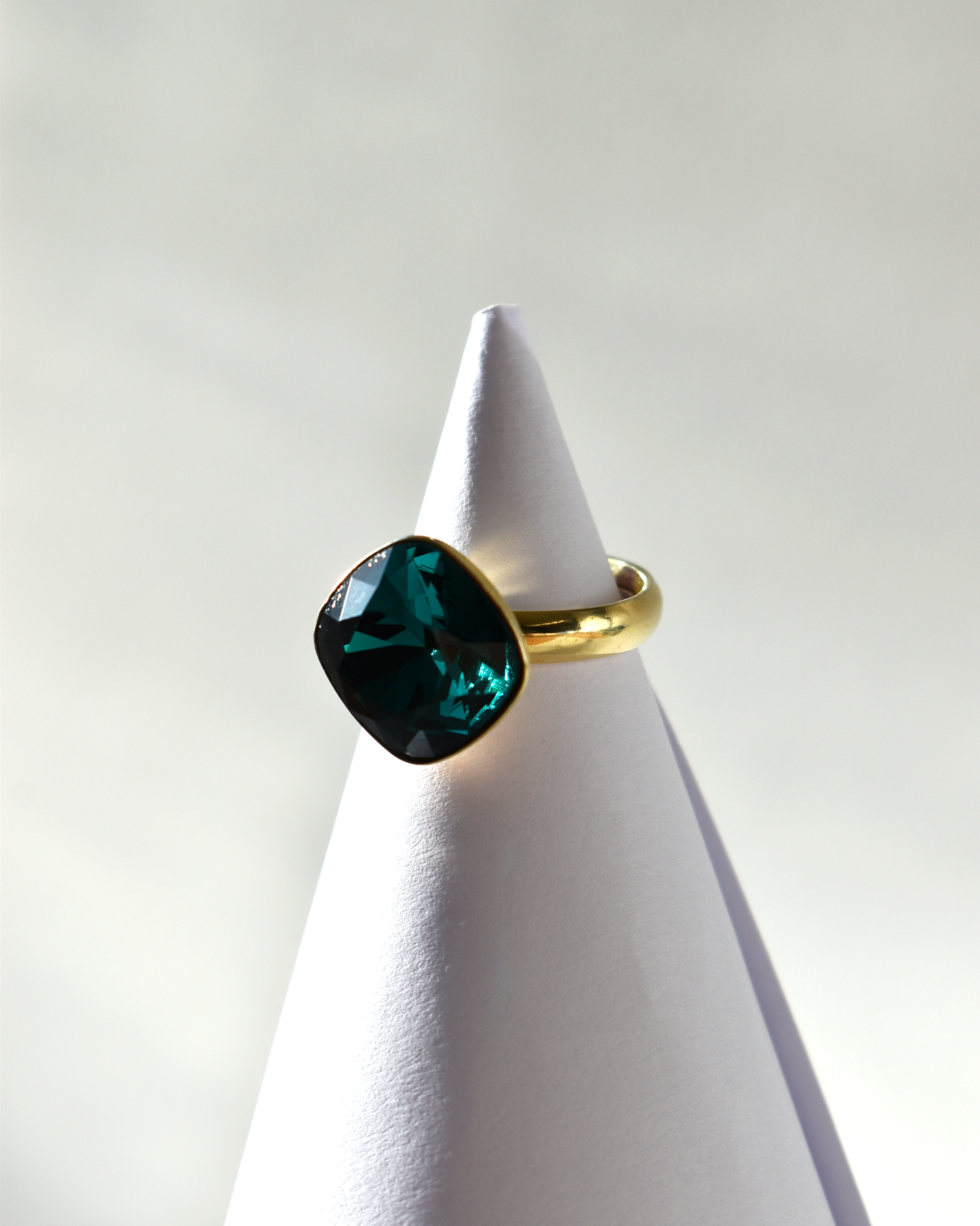 Deep Green Crystal Cocktail Ring