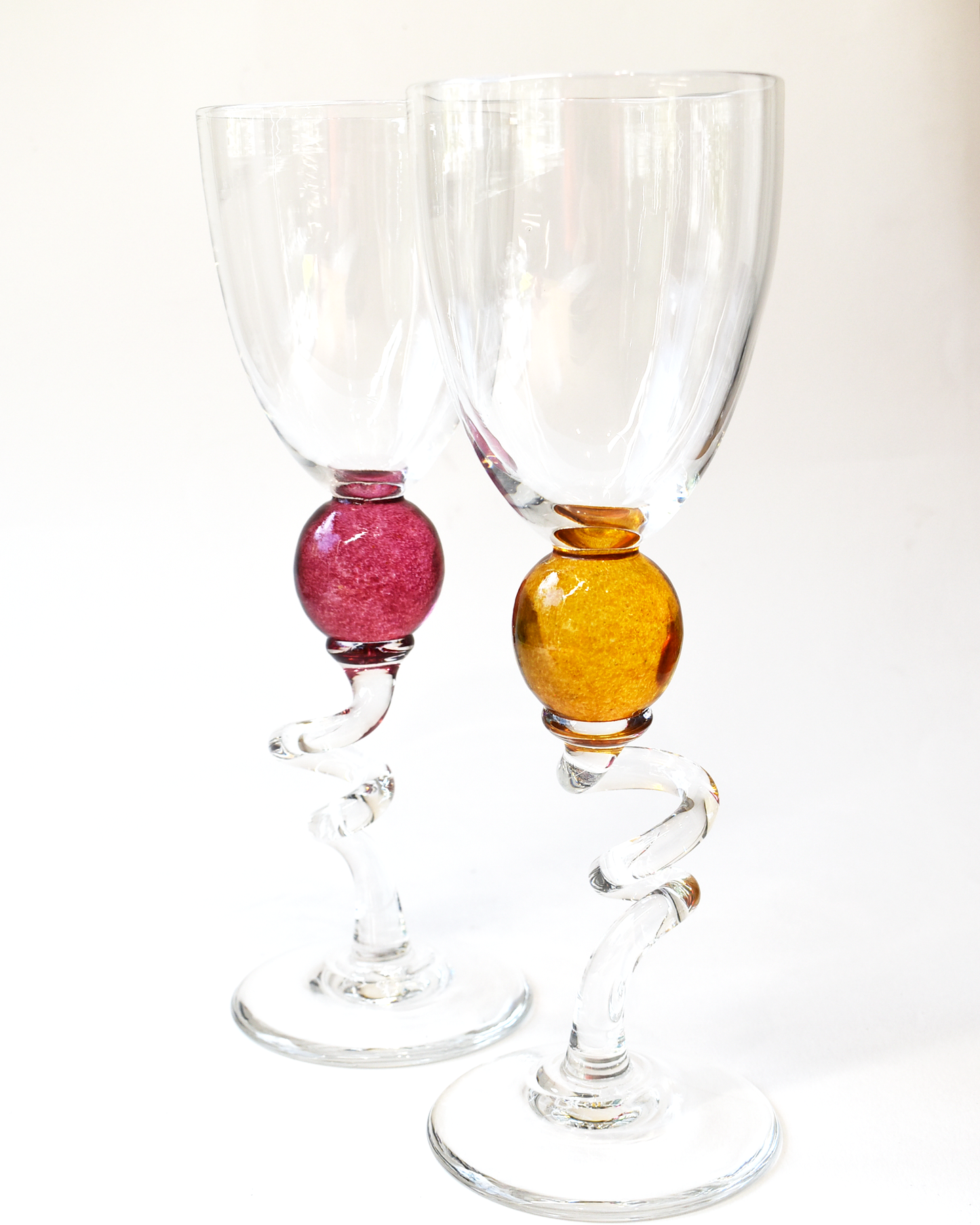 Cranberry Pink 'Colourball' Blown Wine Glass