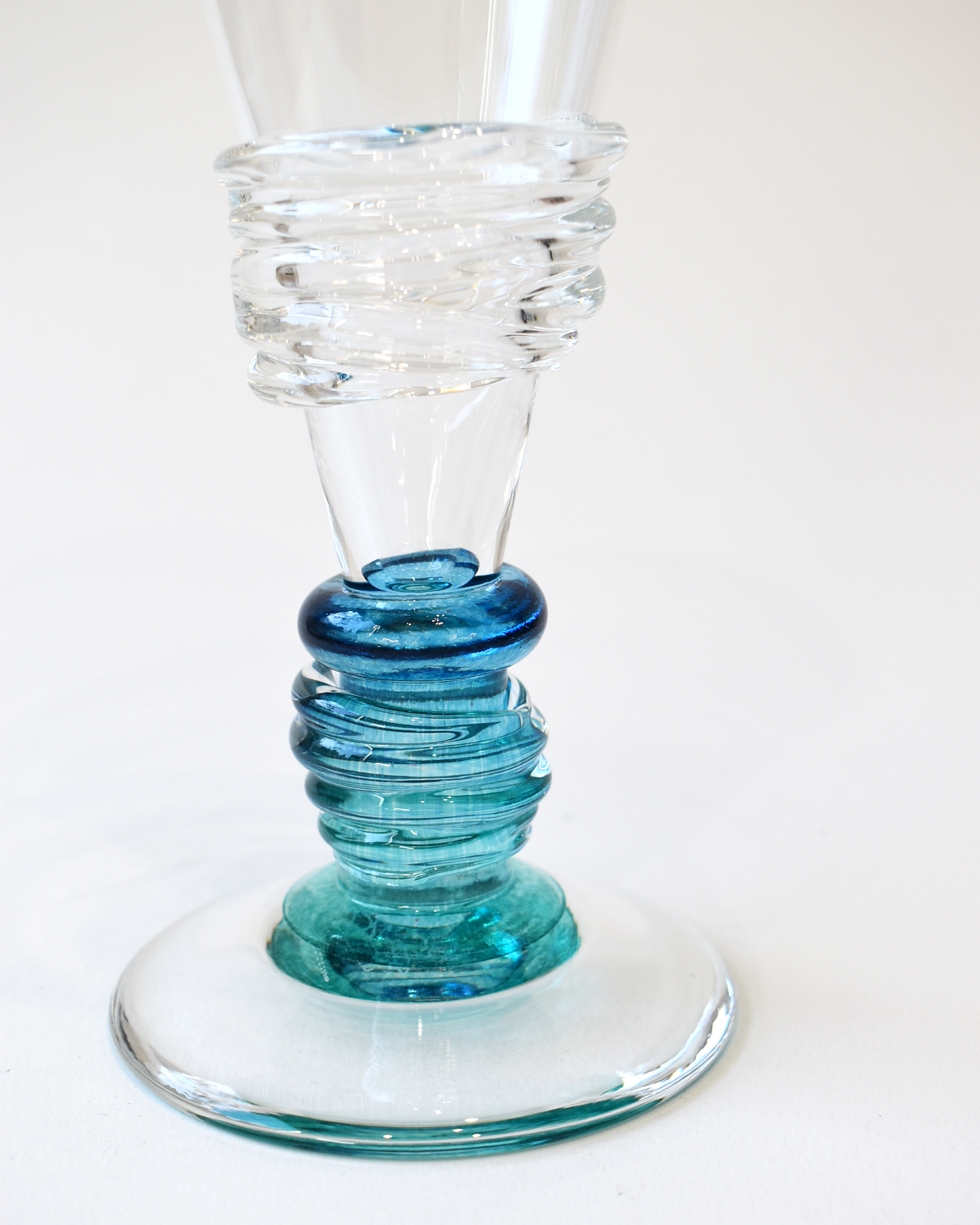 Aqua Blue Ripple Blown Champagne Glass