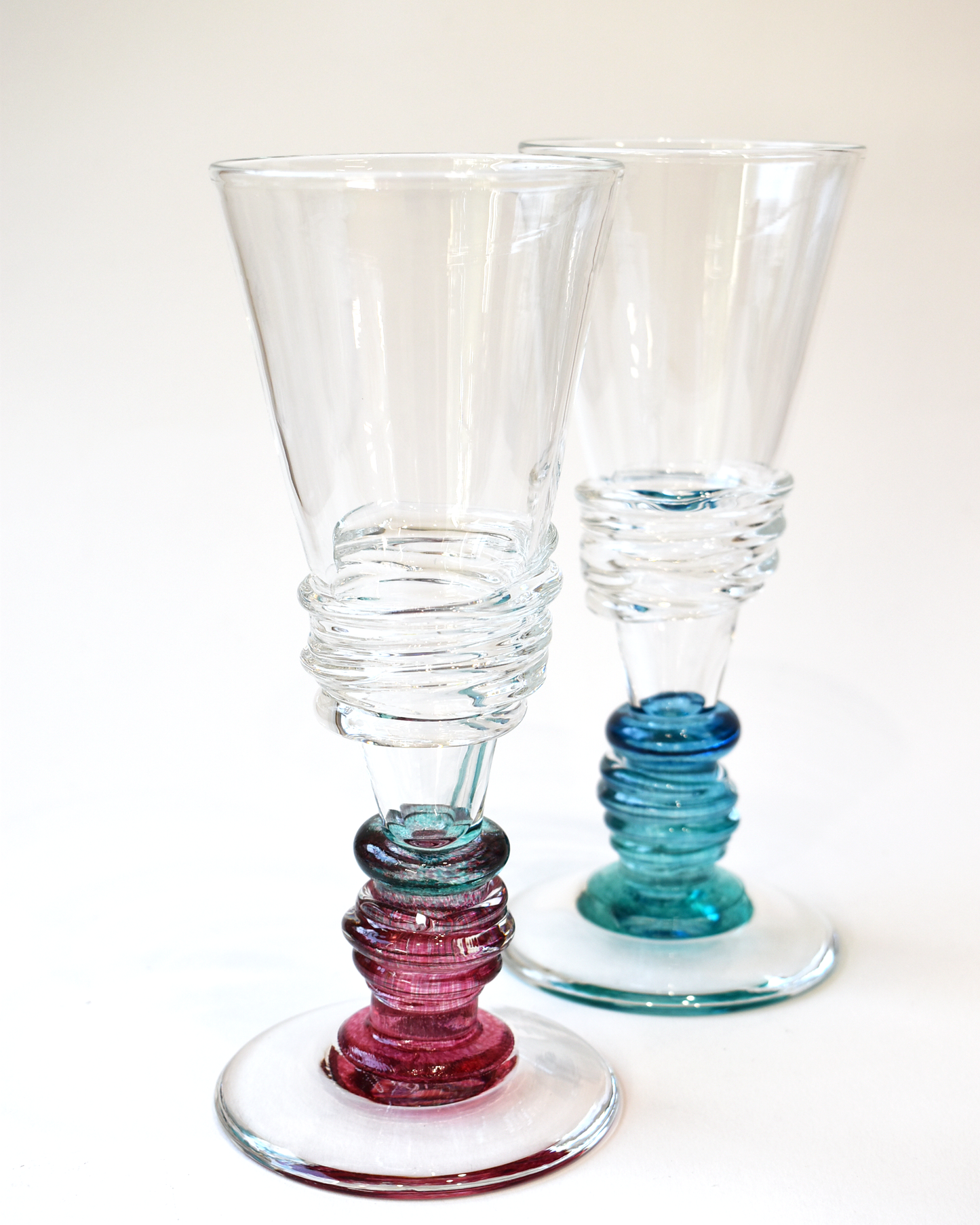 Aqua & Pink Ripple Blown Champagne Glass