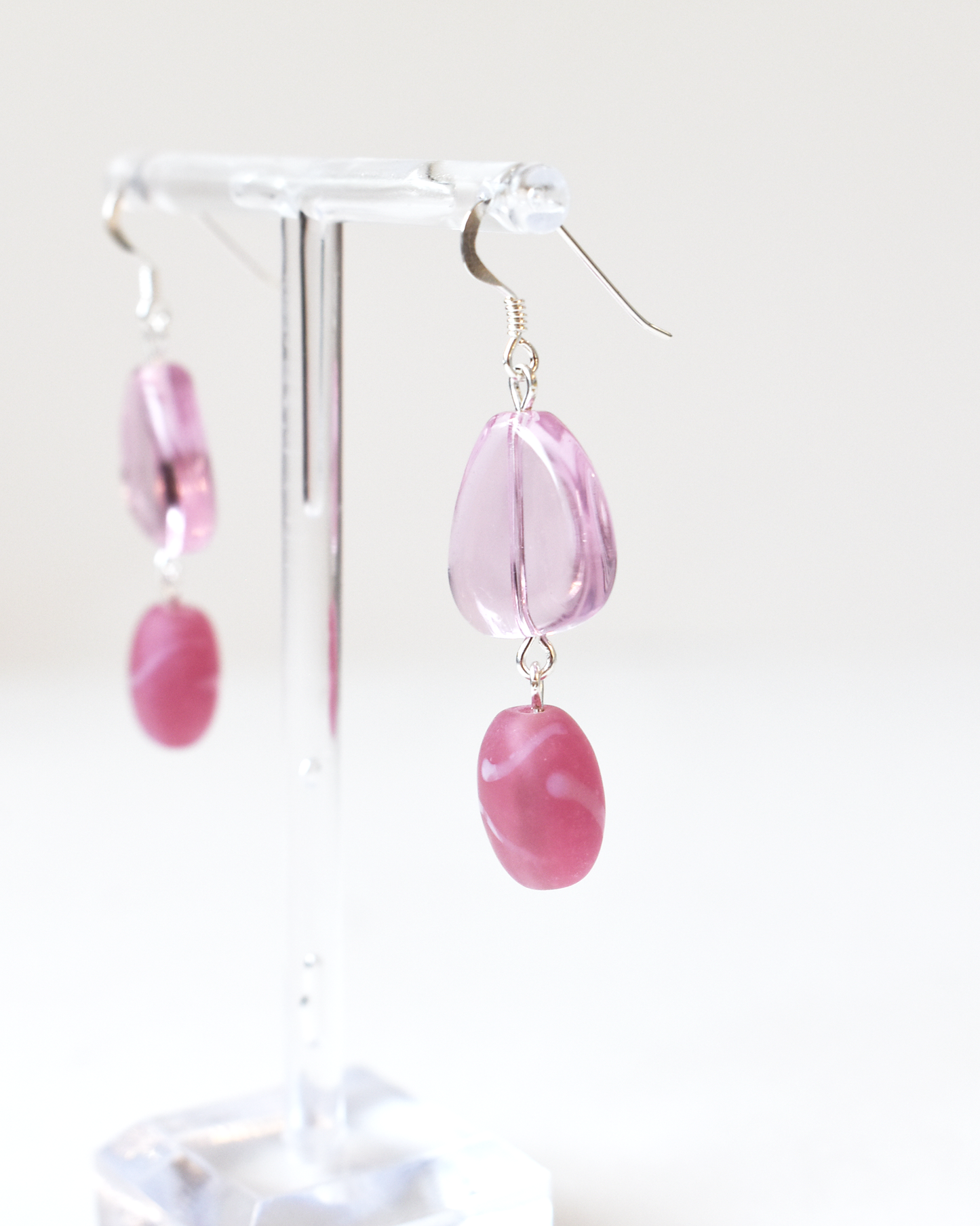Frosted Pink Pebble Drop Earrings