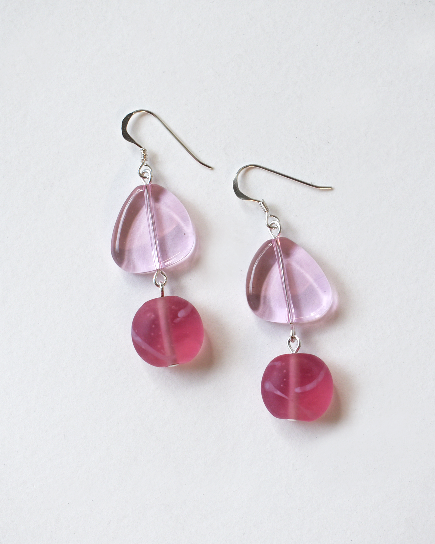 Frosted Pink Pebble Drop Earrings