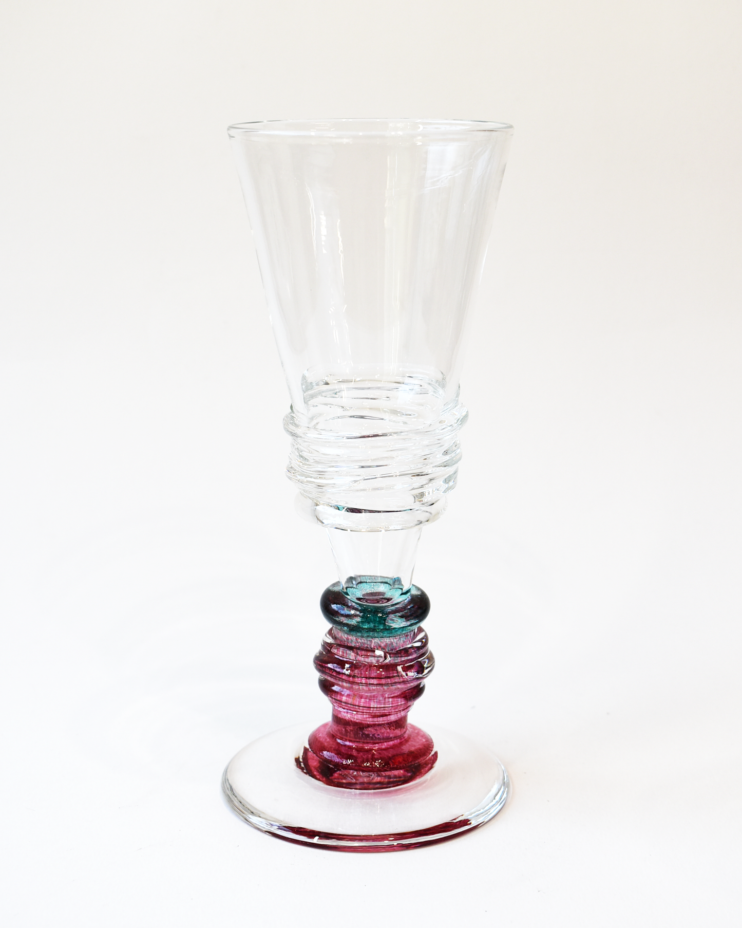 Aqua & Pink Ripple Blown Champagne Glass