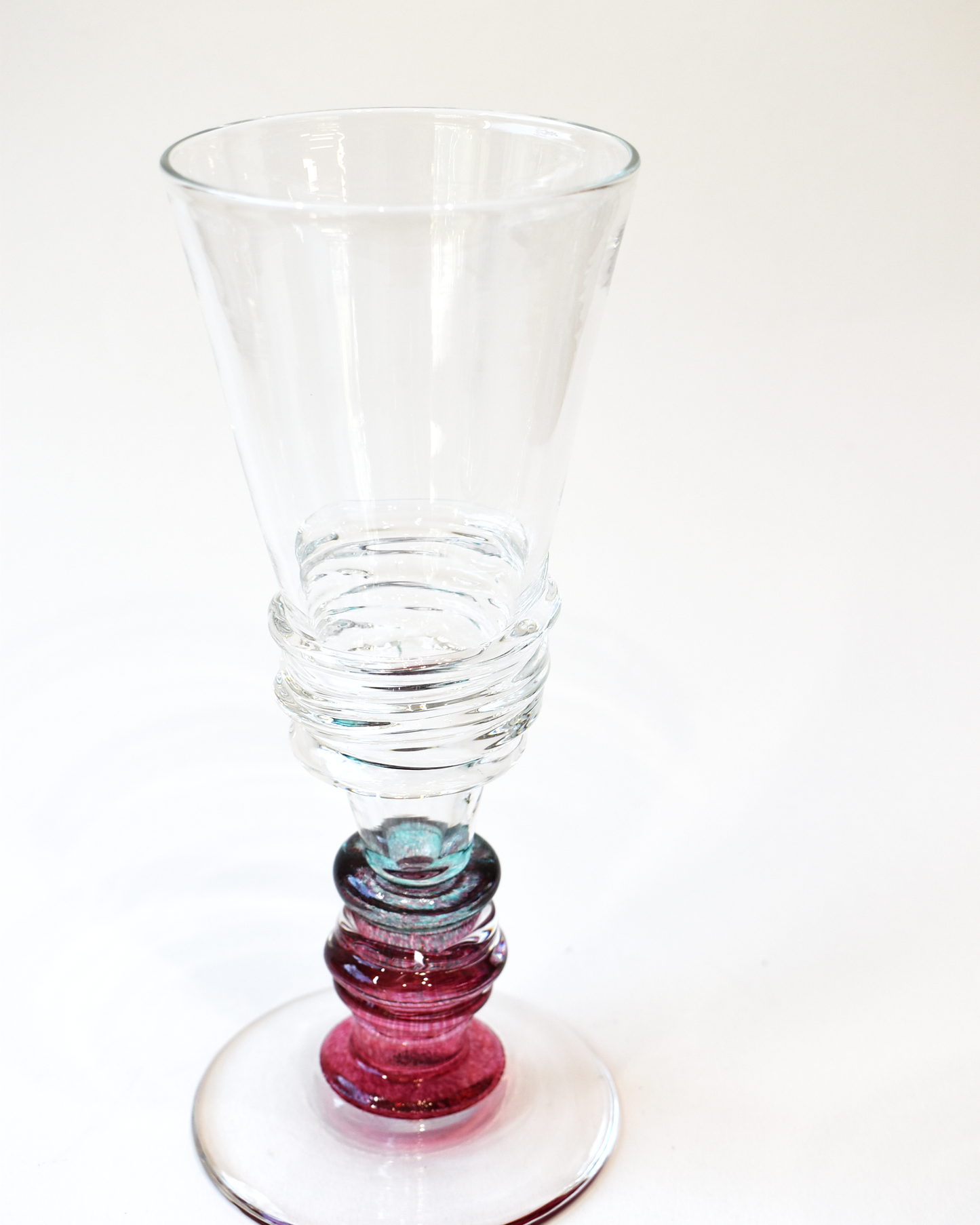 Aqua & Pink Ripple Blown Champagne Glass