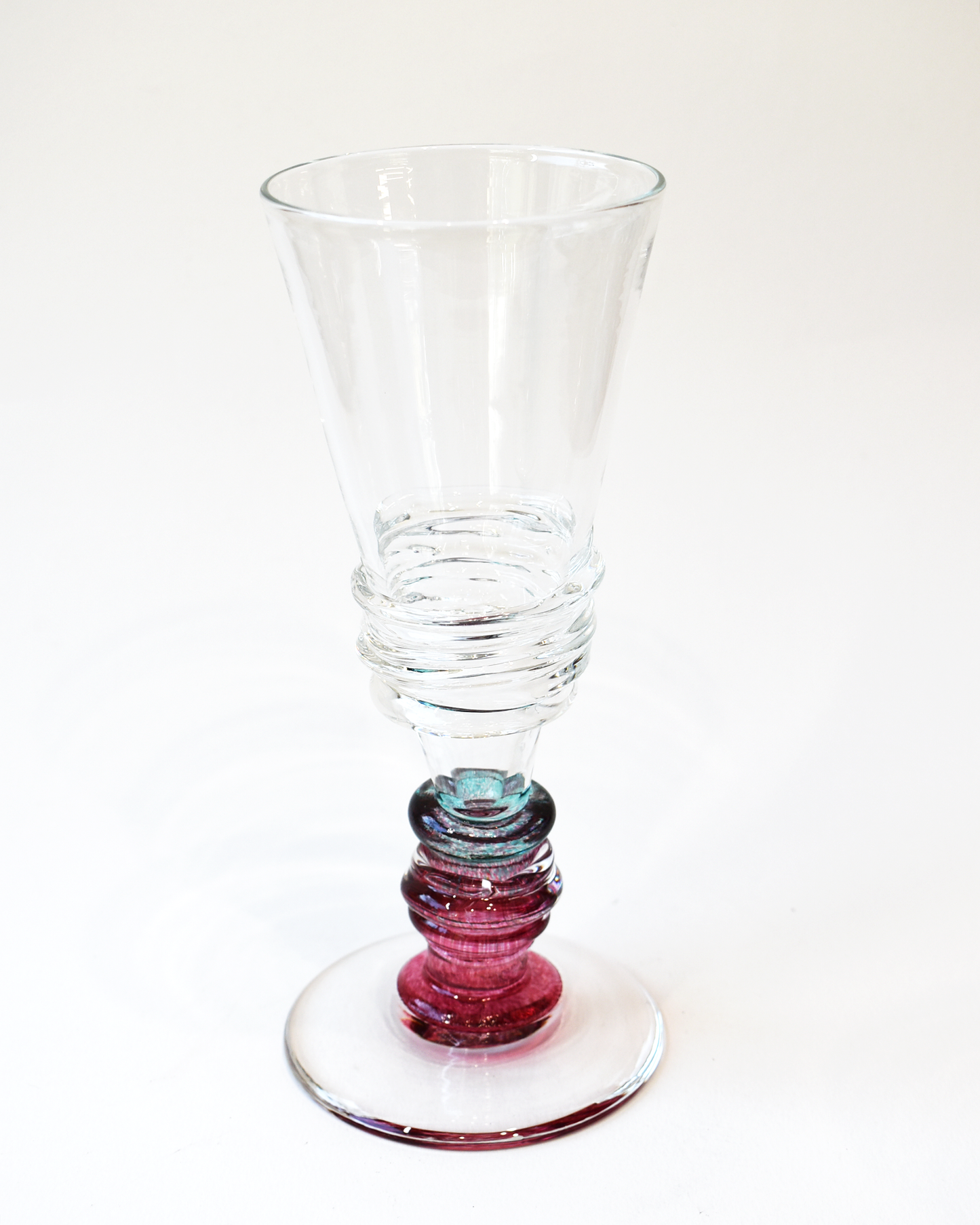Aqua & Pink Ripple Blown Champagne Glass