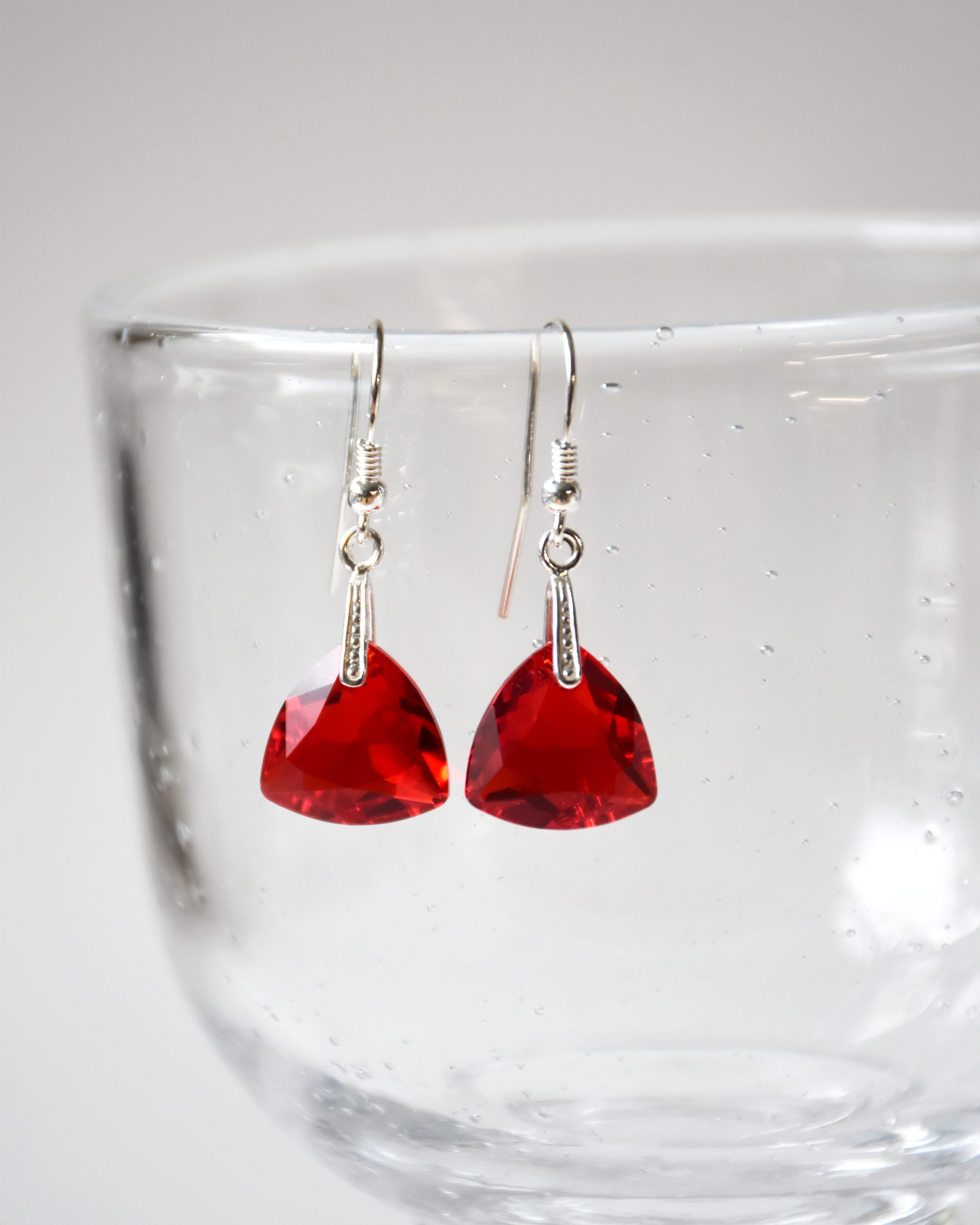 Red Trilliant Crystal Drop Earrings