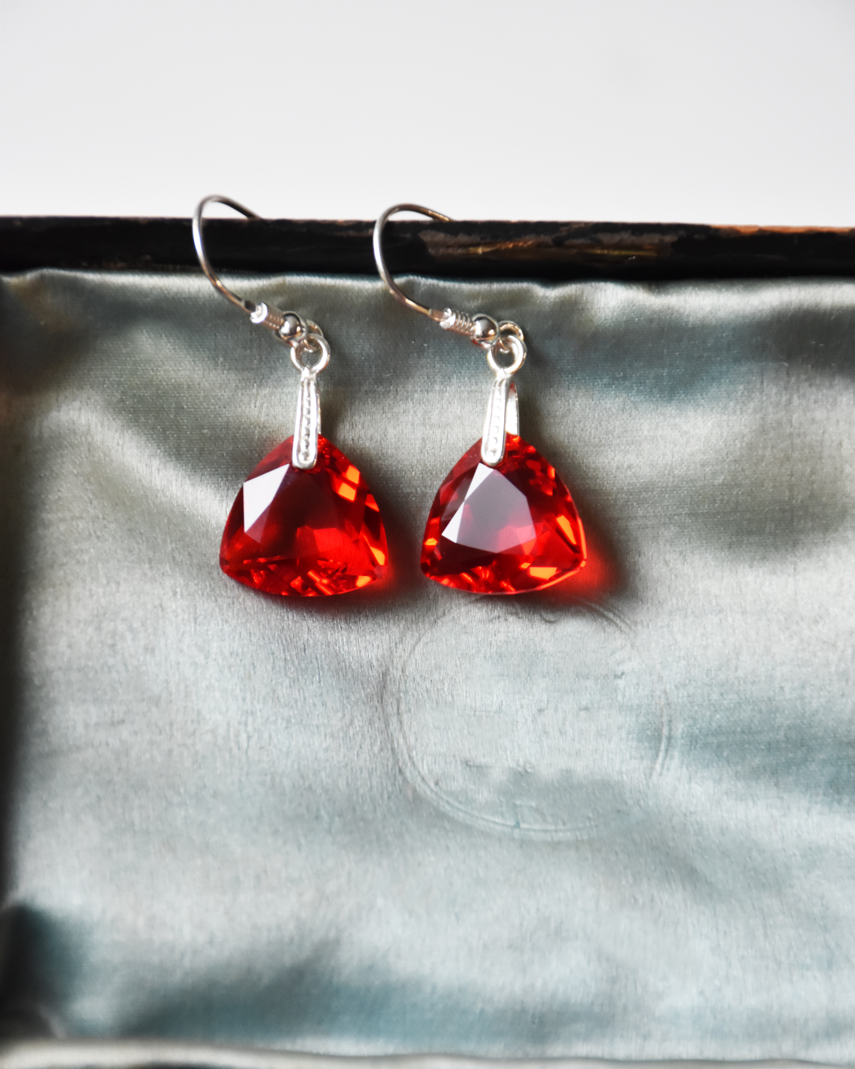 Red Trilliant Crystal Drop Earrings