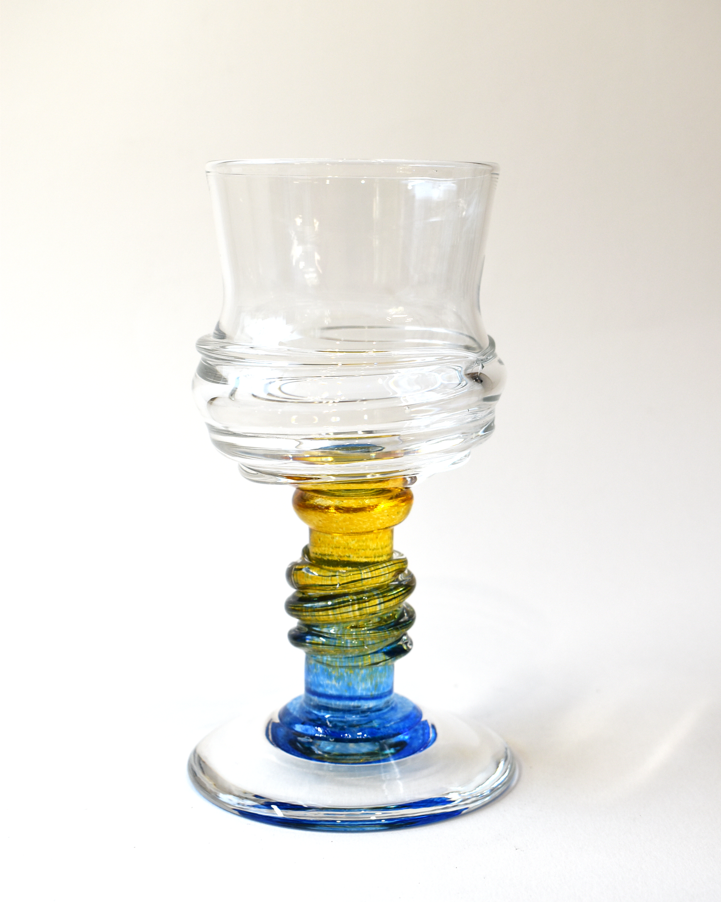 Yellow & Blue Ripple Blown Wine Glass
