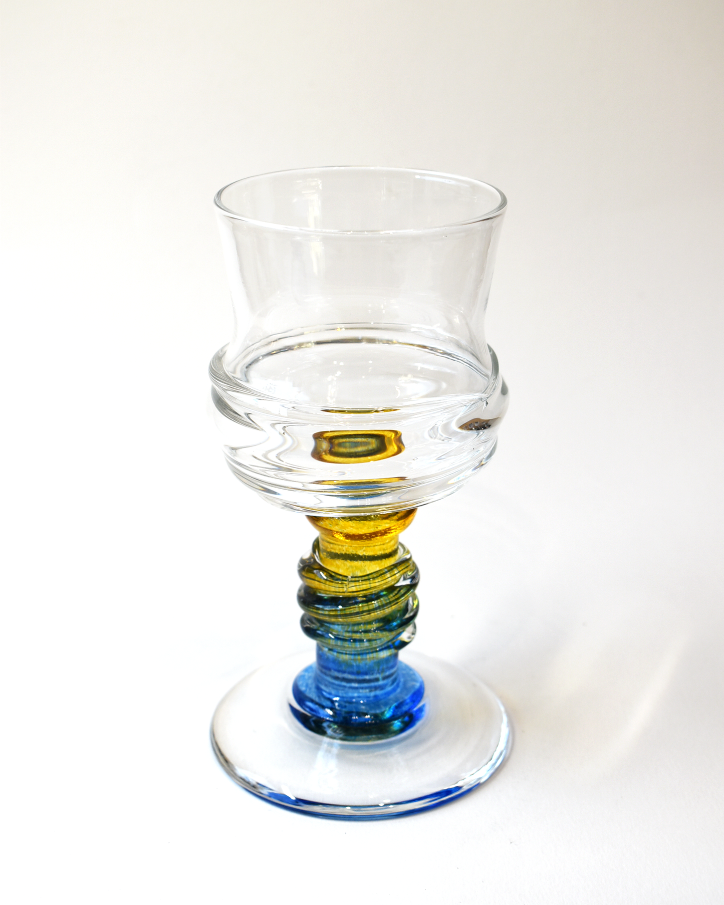 Yellow & Blue Ripple Blown Wine Glass