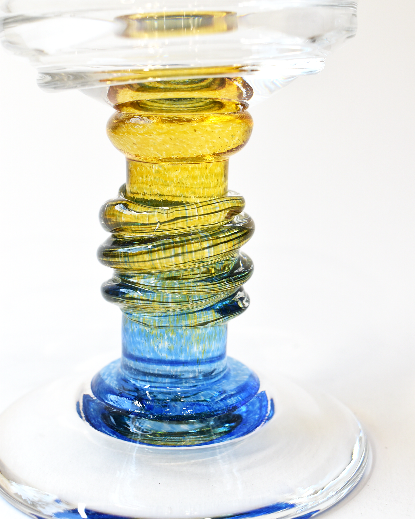 Yellow & Blue Ripple Blown Wine Glass