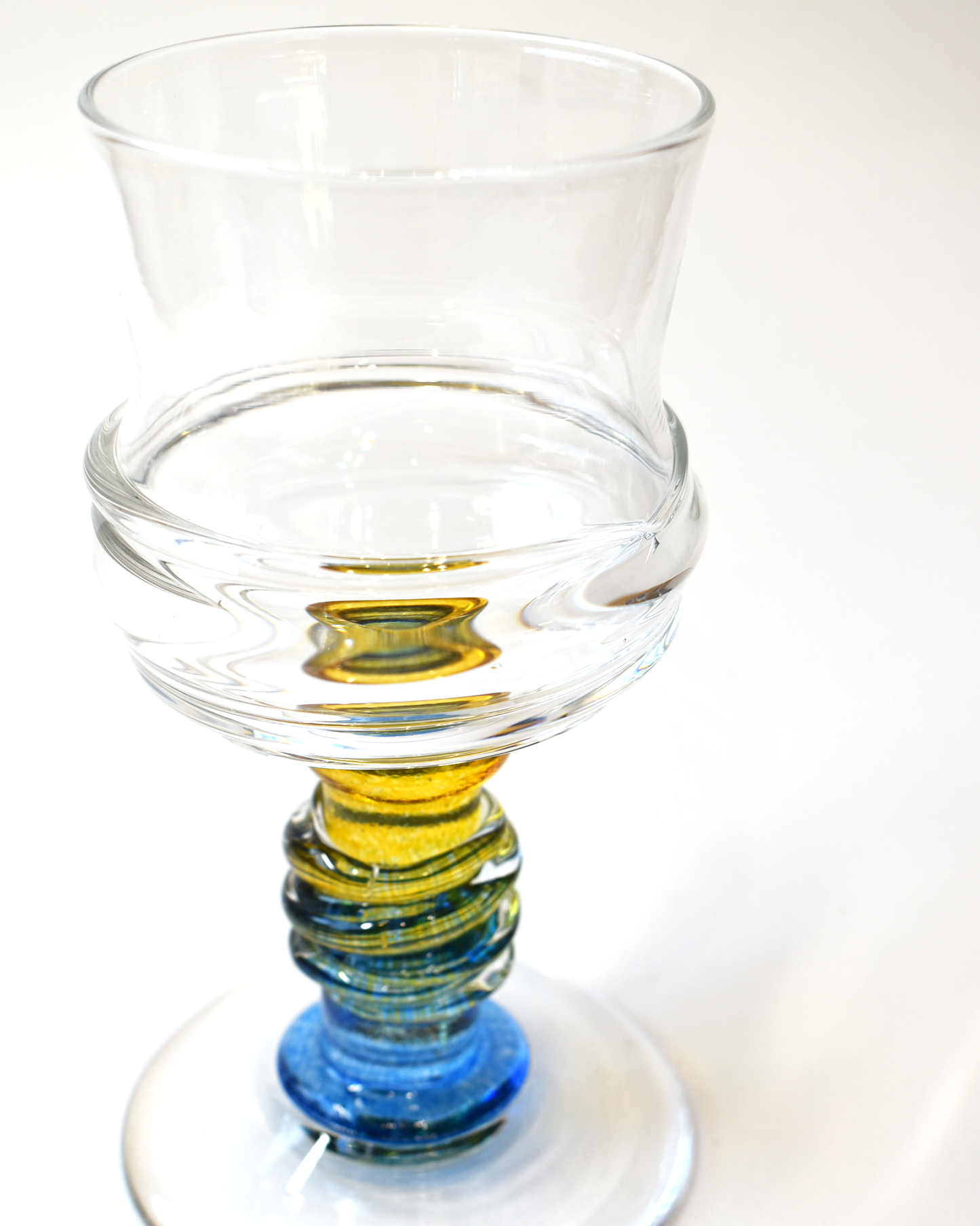 Yellow & Blue Ripple Blown Wine Glass