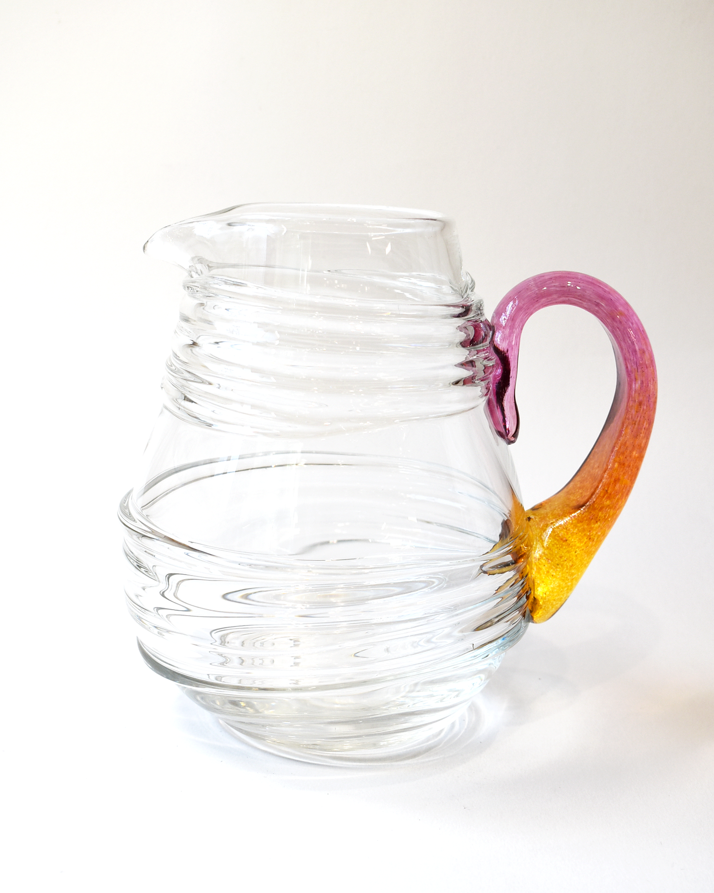 Pink & Orange Ripple Blown Glass Jug